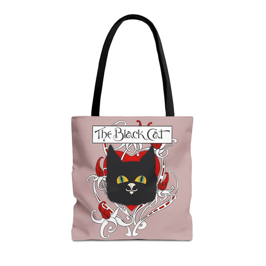 Black Cat Heart Tote Bag — 'The Black Cat' Gothic Vintage Cat Illustration Beach & Market Bag