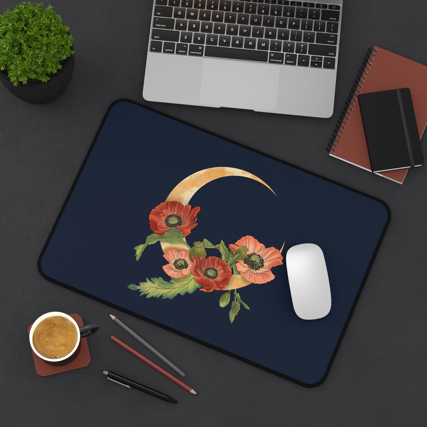 Poppies Crescent Moon Desk Mat