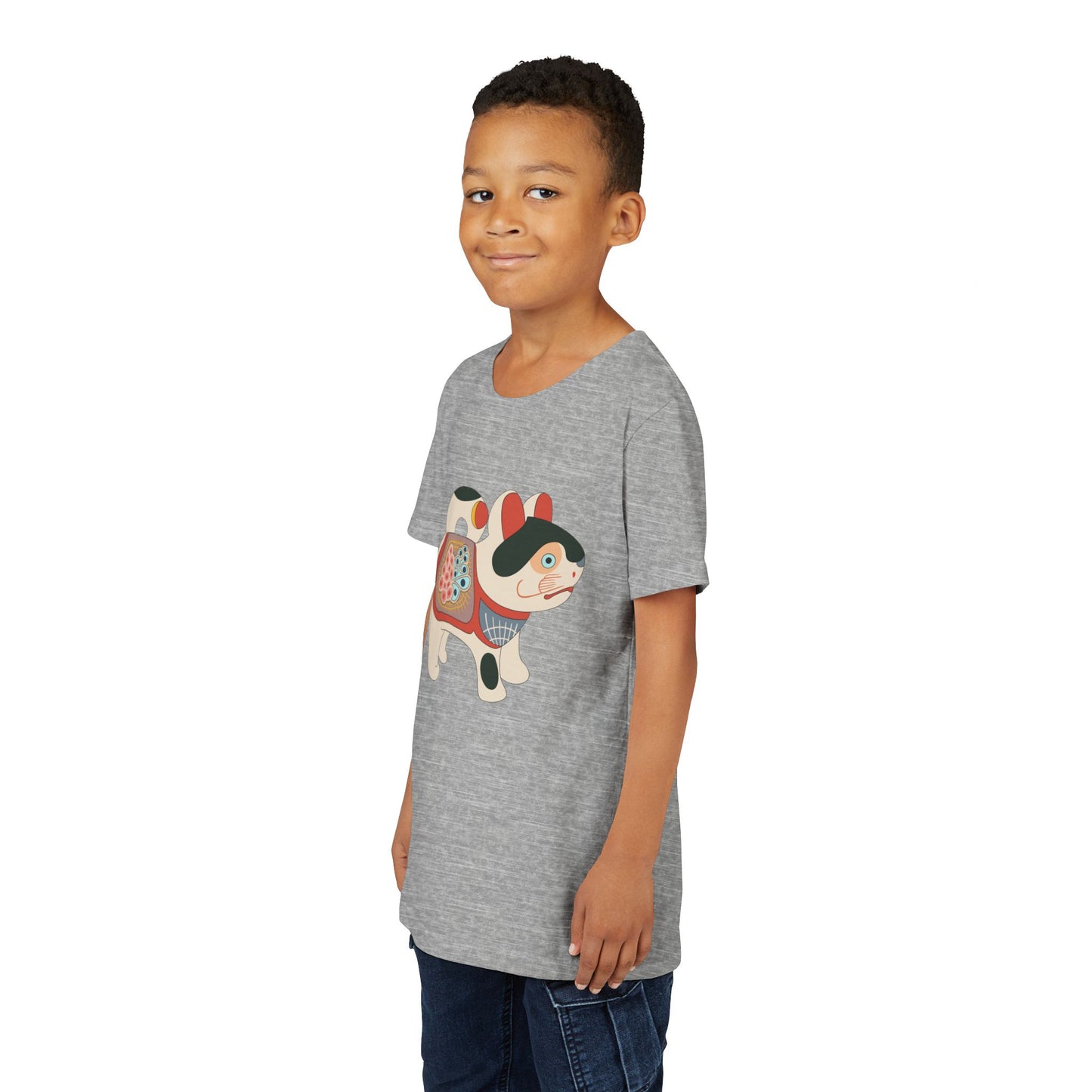 Lucky Inu Hariko illustration by Kawasaki Kyosen Youth Tshirt— Japanese Lucky Cat Tee