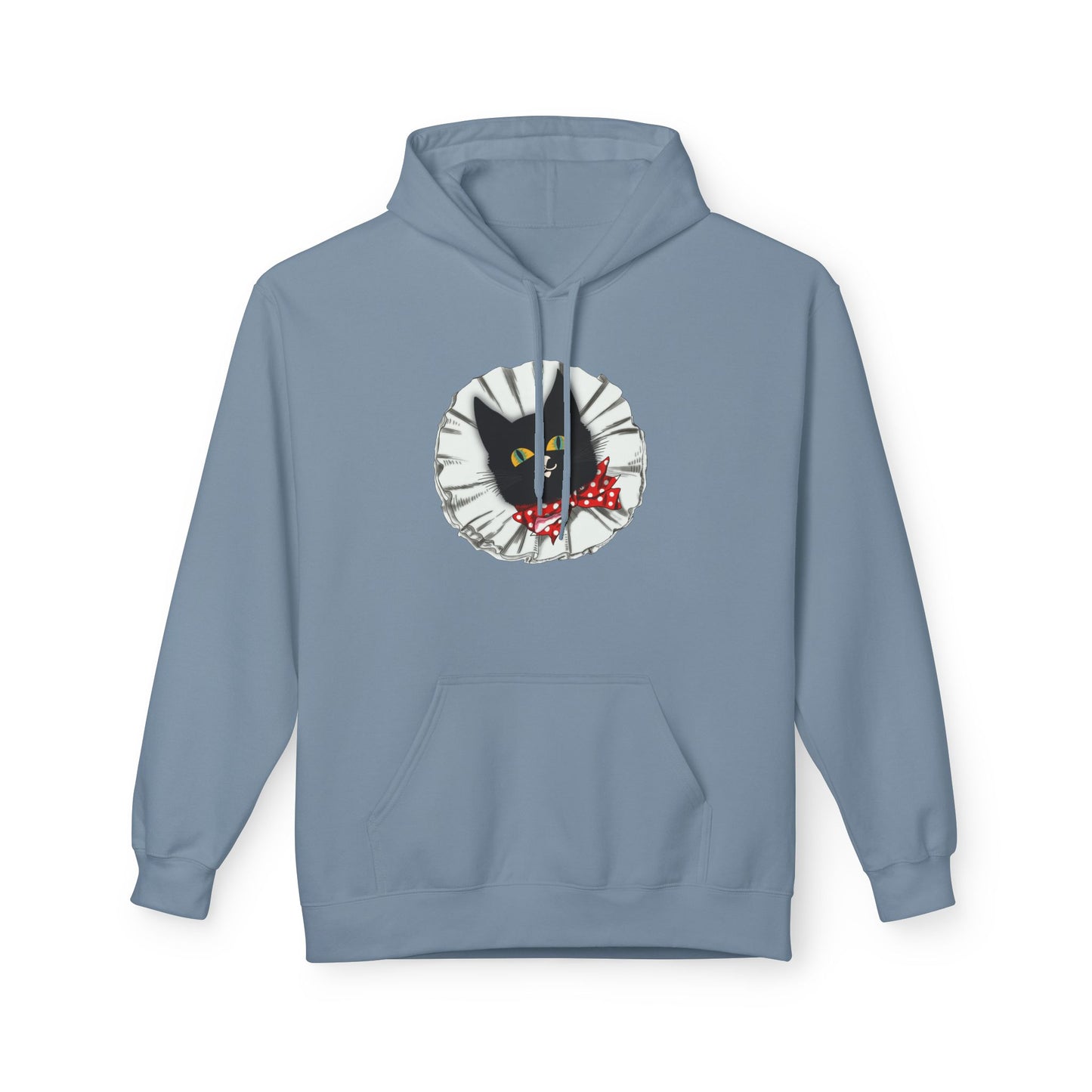 Black Cat Clown Hoodie — Cute Black Cat with Red Bow Music Lover Pullover
