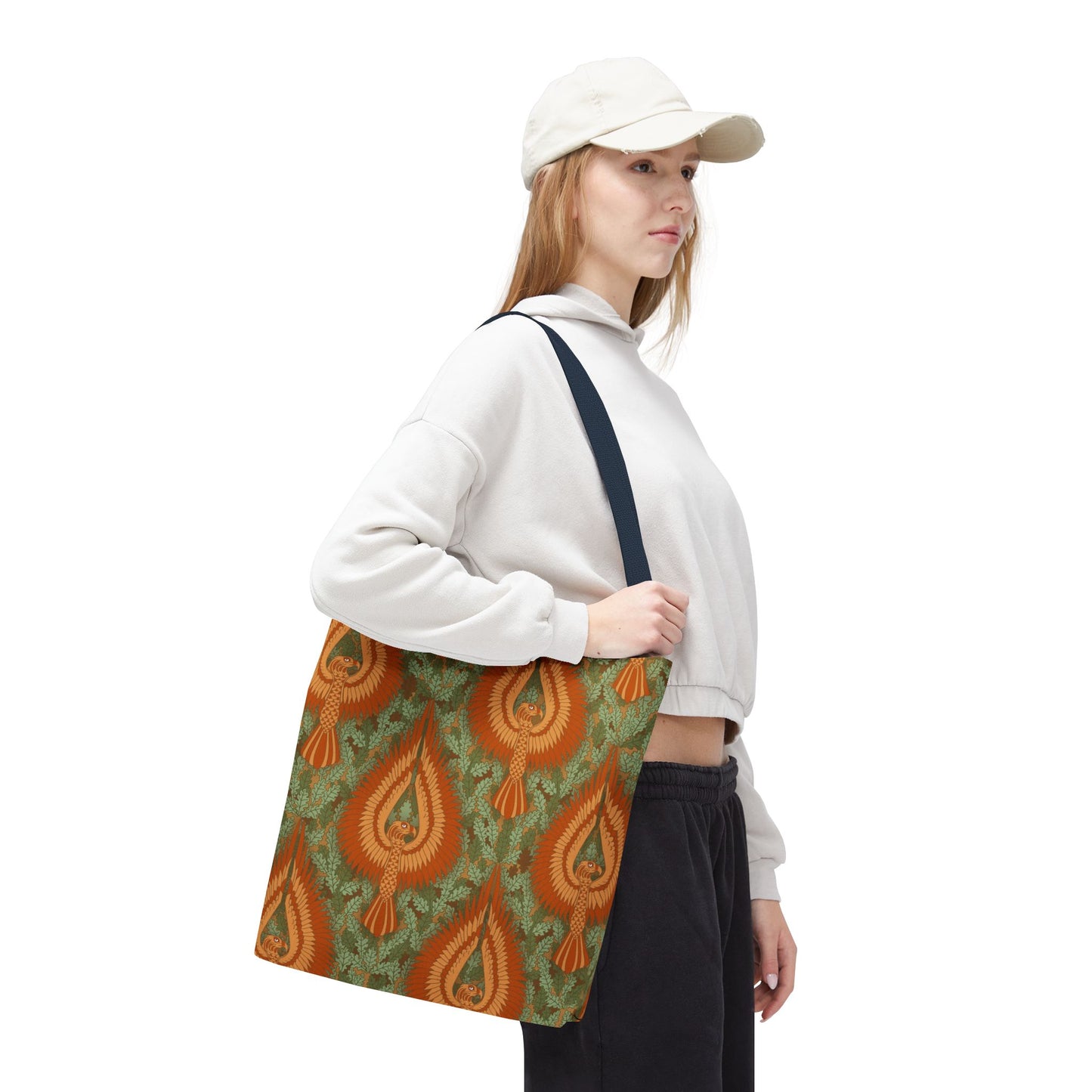 Vintage Phoenix Pattern Tote Bag — Boho Orange Green All-Over Print