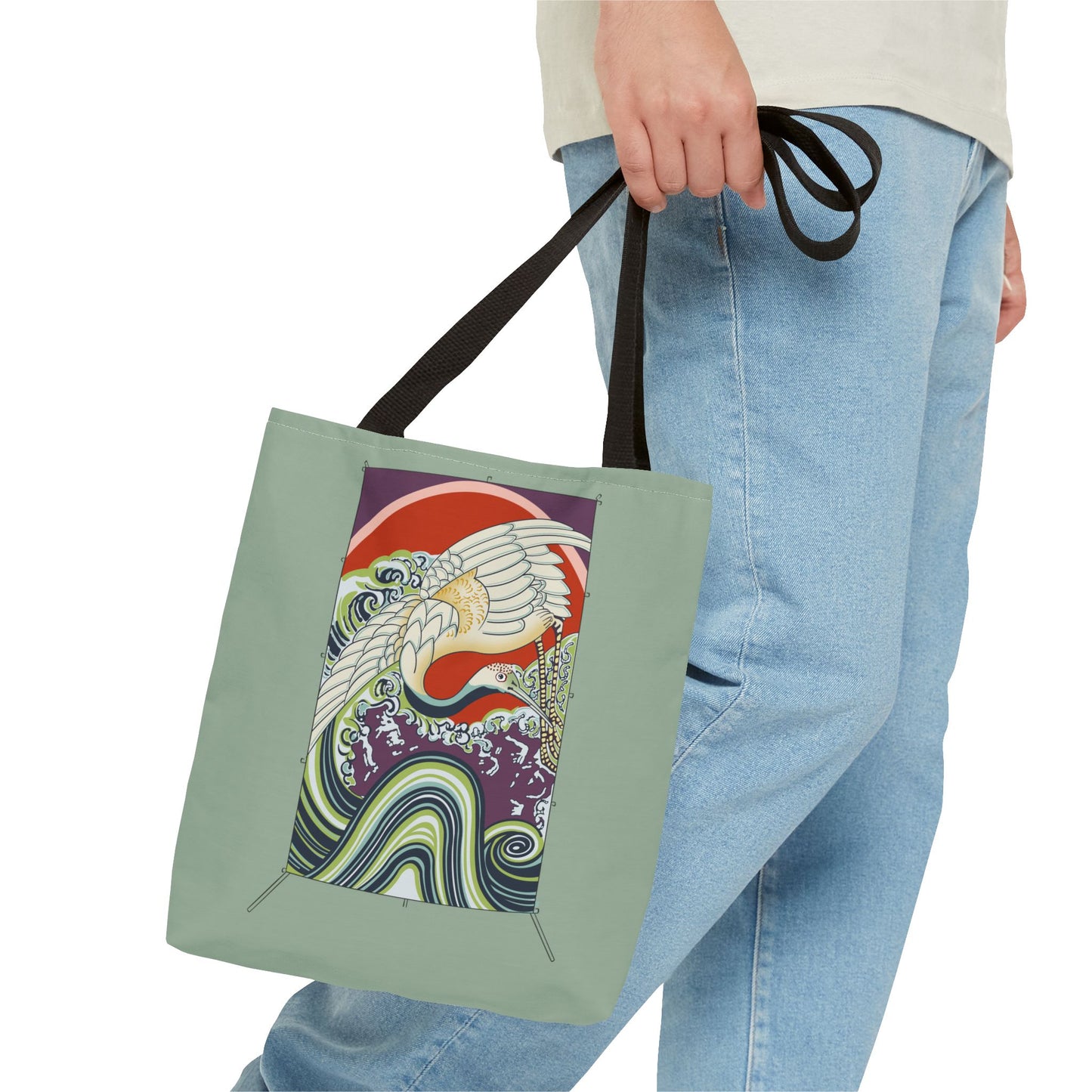 Japanese Vintage Wave & Crane Art Print Tote
