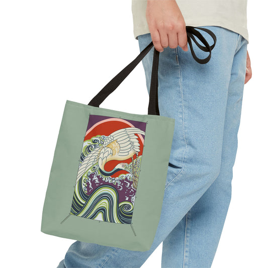 Japanese Vintage Wave & Crane Art Print Tote