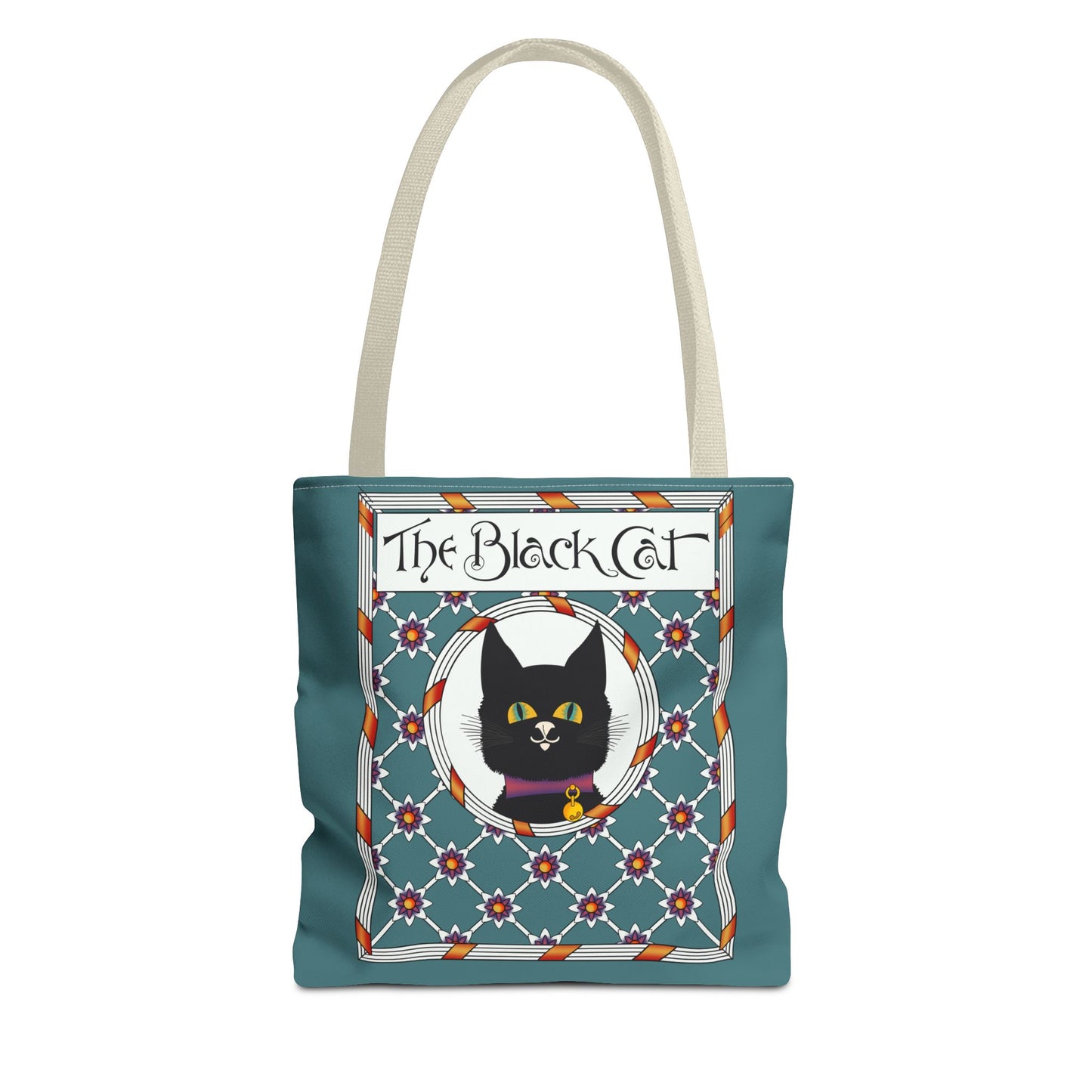 The Black Cat Teal Tote Bag — Vintage Art Nouveau Cat Shopper