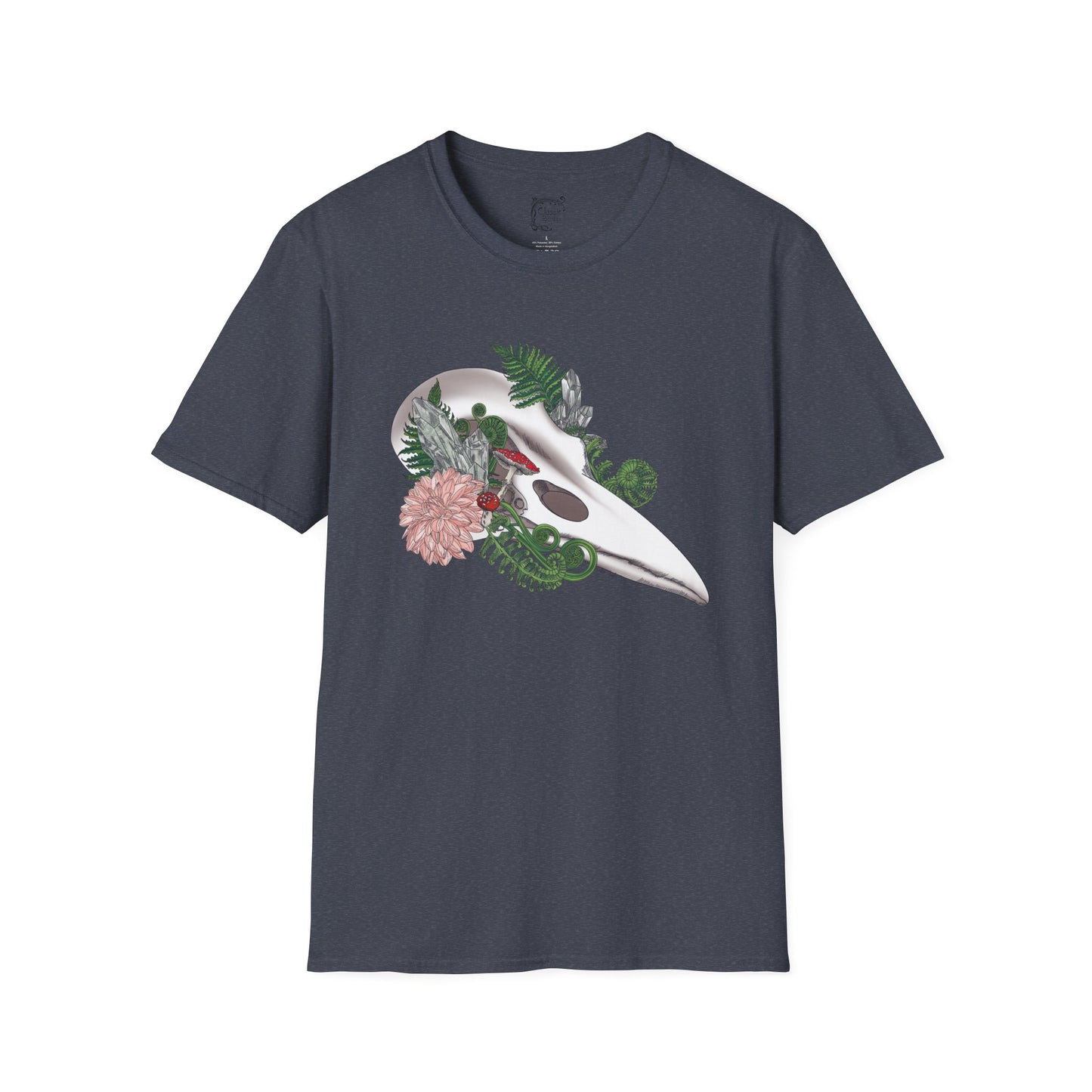 Bohemian Skull Floral T-Shirt, Unisex Softstyle Tee, Casual Wear, Nature Lover Gift, Unique Graphic Tee, Eco-Friendly Shirt