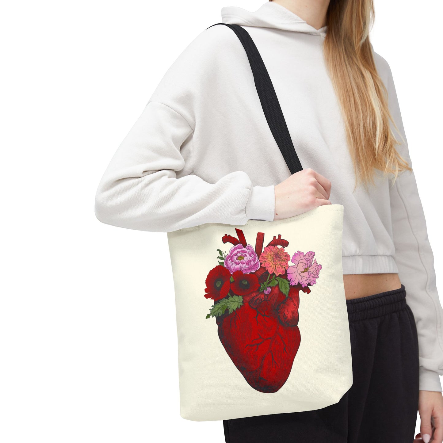 Anatomical Heart Floral Tote Bag — Valentine & Everyday Gift Tote