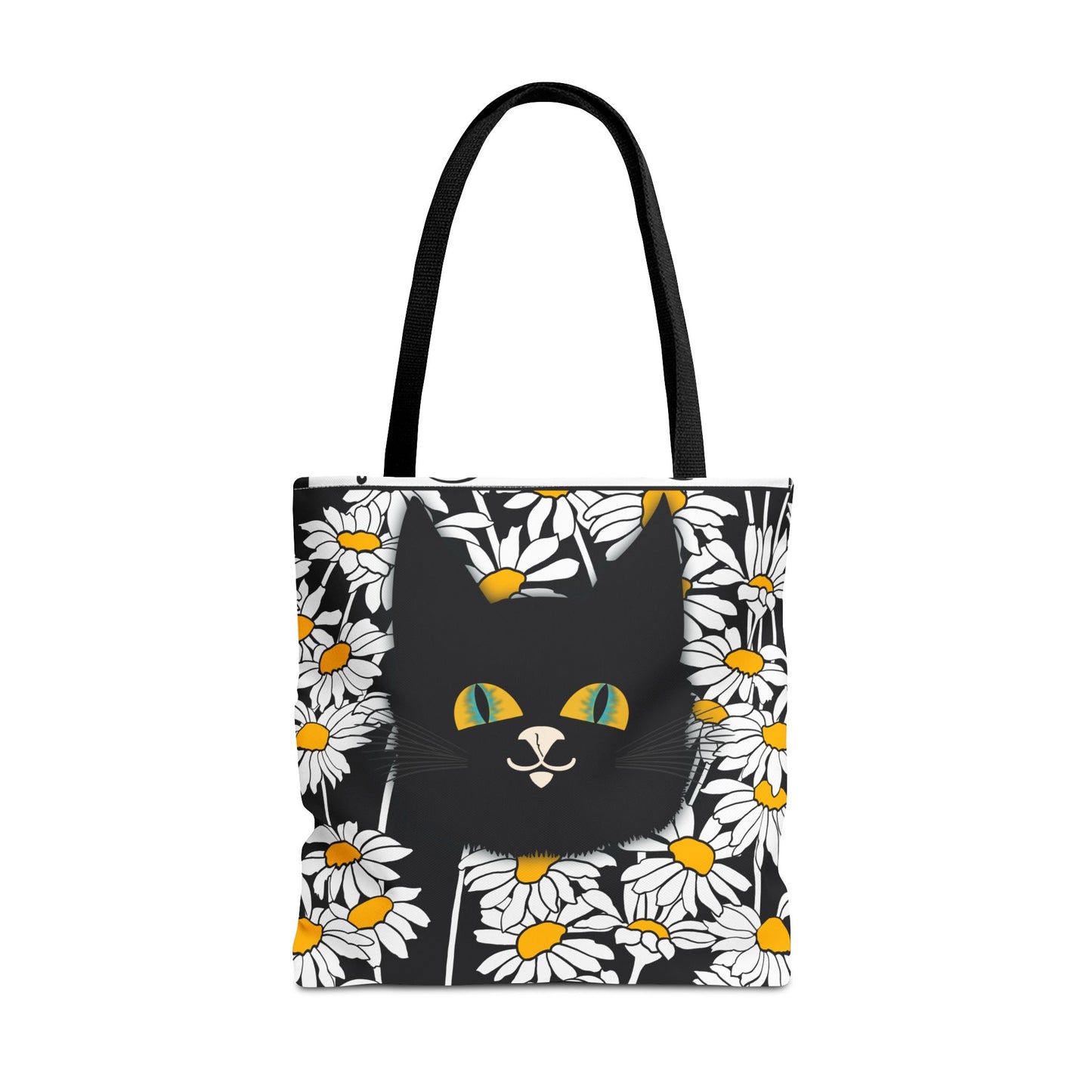 Daisy Black Cat Tote Bag — Black Cat Among Daisies Canvas Tote