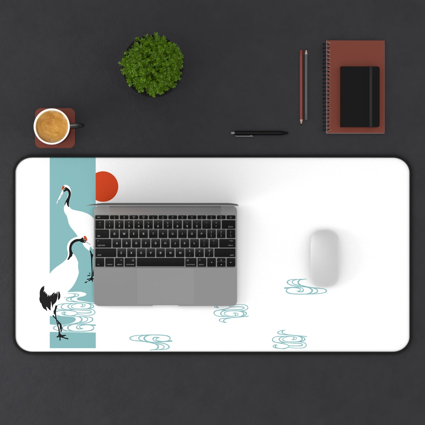Elegant Japanese Crane Desk Mat