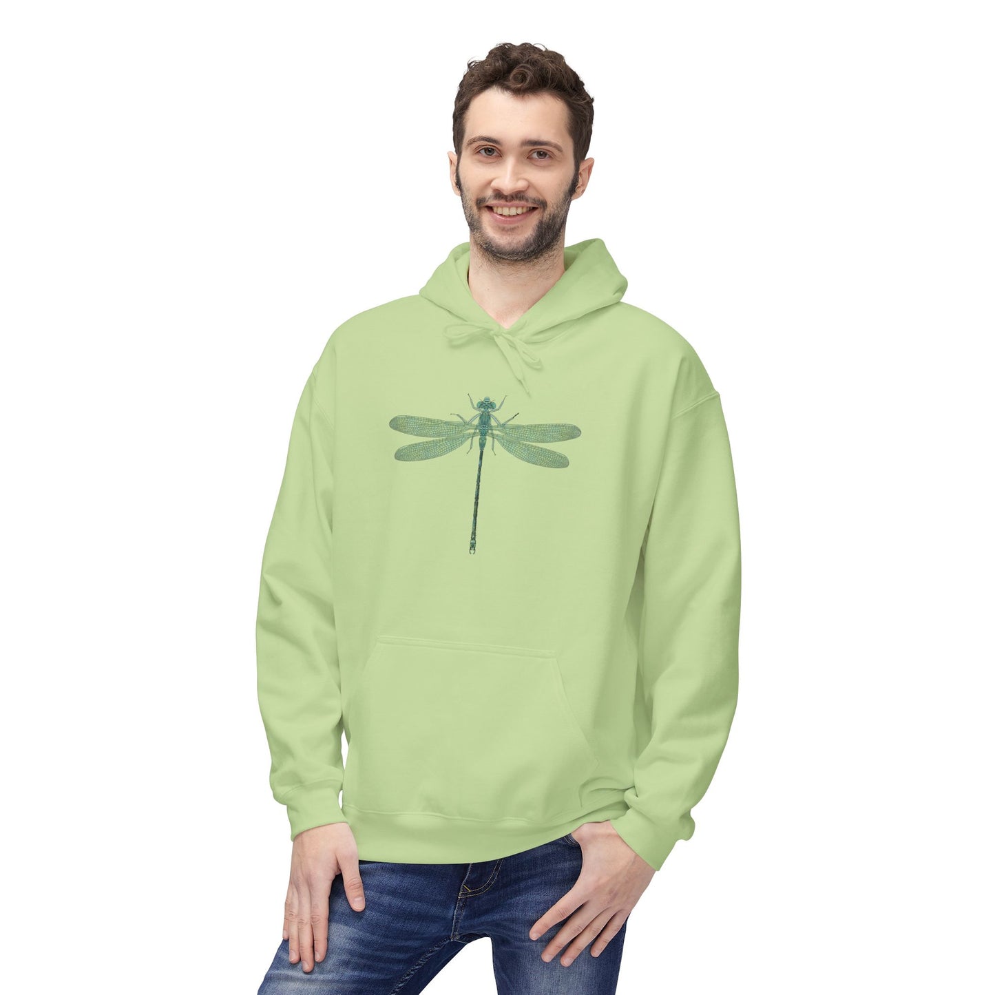 Dragonfly Minimalist Hoodie — Subtle Green Nature Graphic
