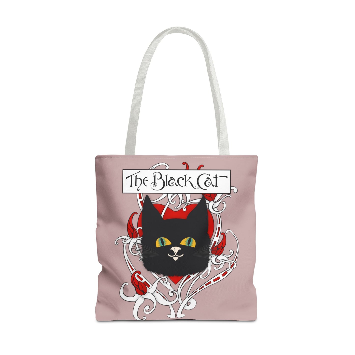 Black Cat Heart Tote Bag — 'The Black Cat' Gothic Vintage Cat Illustration Beach & Market Bag