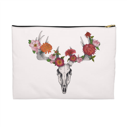 Floral Skull Accessory Pouch - Boho Chic Bag for Makeup, Travel, or Organization, Perfect Gift for Nature Lovers & Festivals