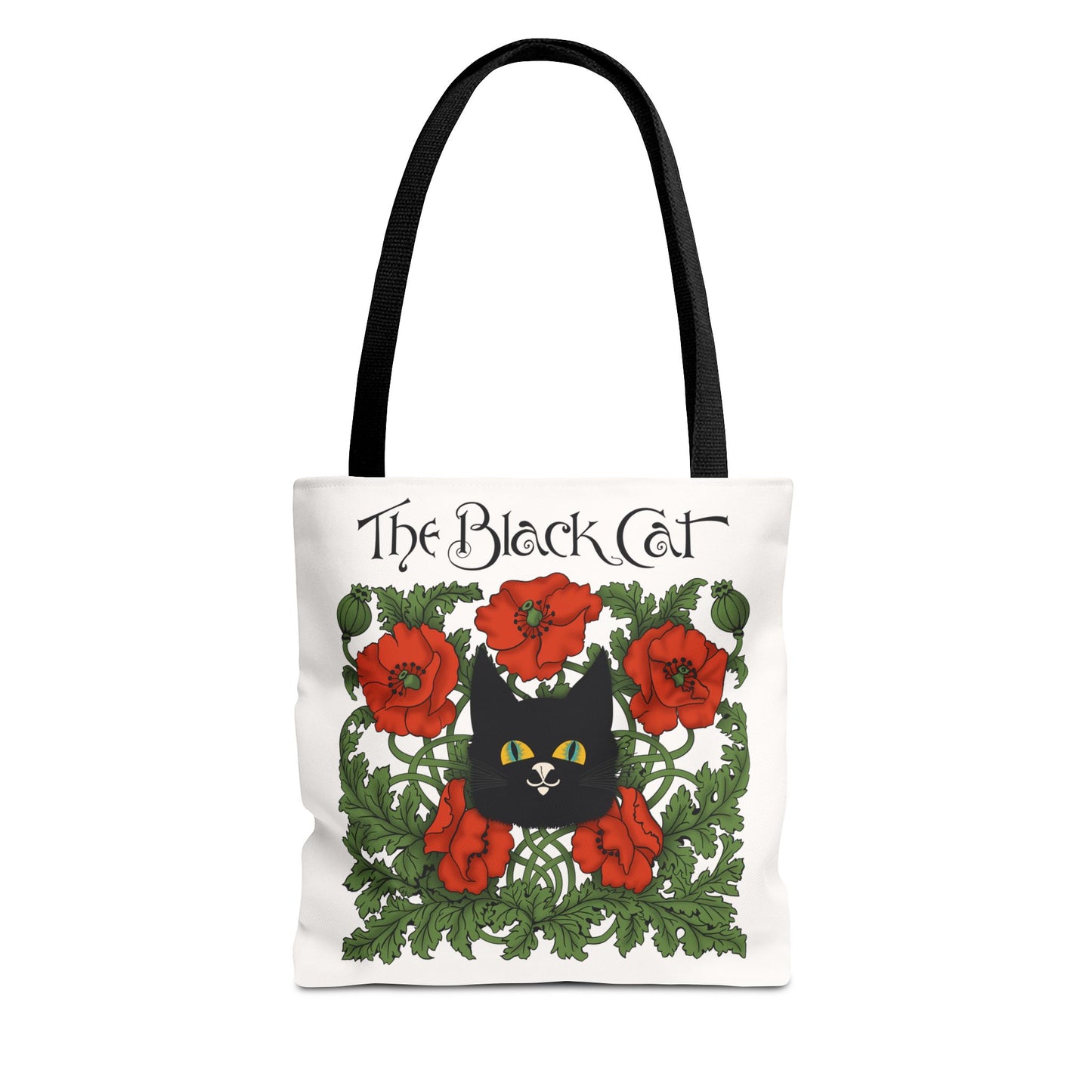 The Black Cat Poppies Tote Bag — Vintage Floral Cat Art Tote