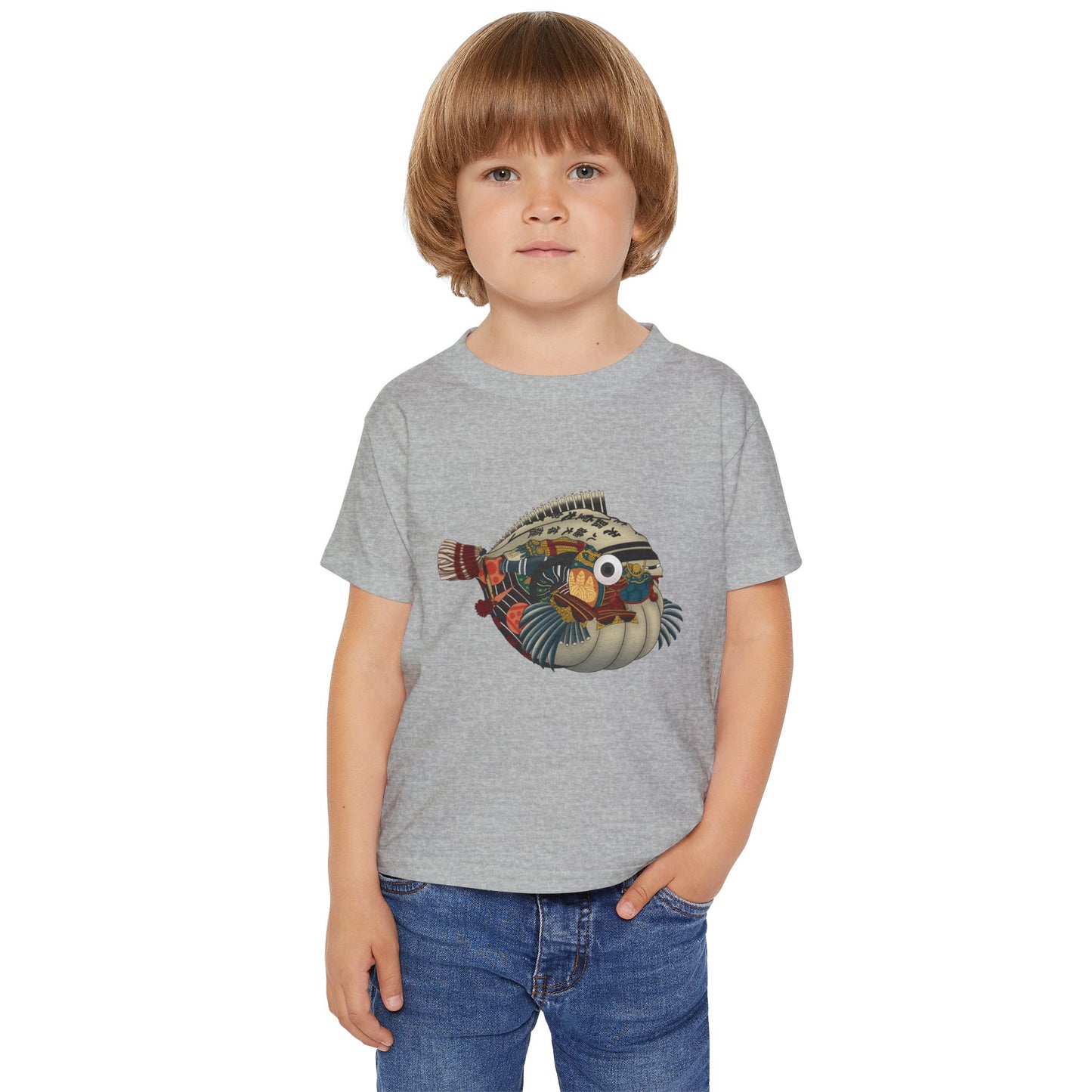 Japanese Puffer Fish Illustration Toddler T-Shirt with Colorful  — Cute Marine Animal Tee for Kids