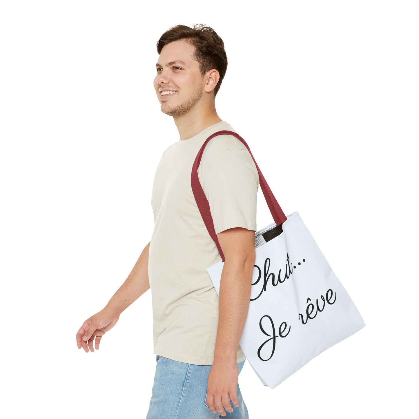 Tote Bag — "Chut... Je rêve" French Script Reversible Tote