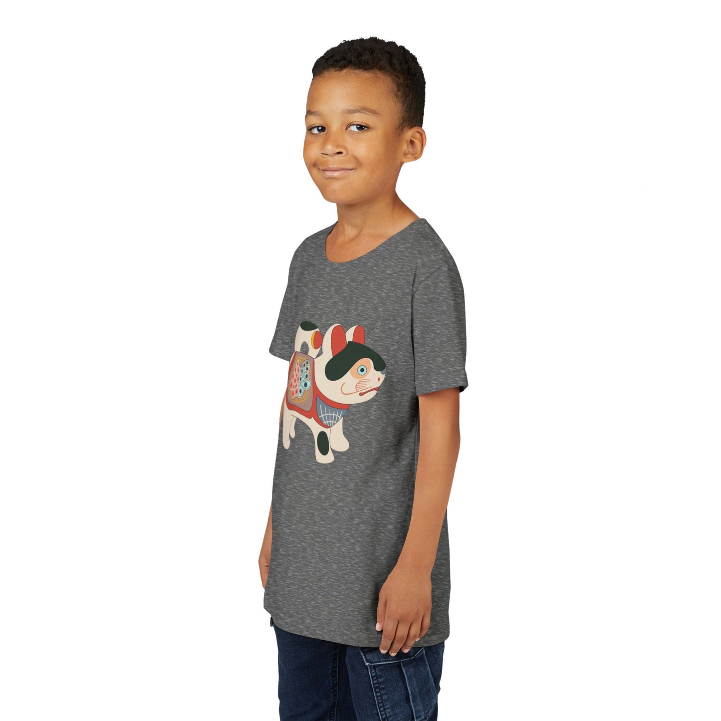 Lucky Inu Hariko illustration by Kawasaki Kyosen Youth Tshirt— Japanese Lucky Cat Tee