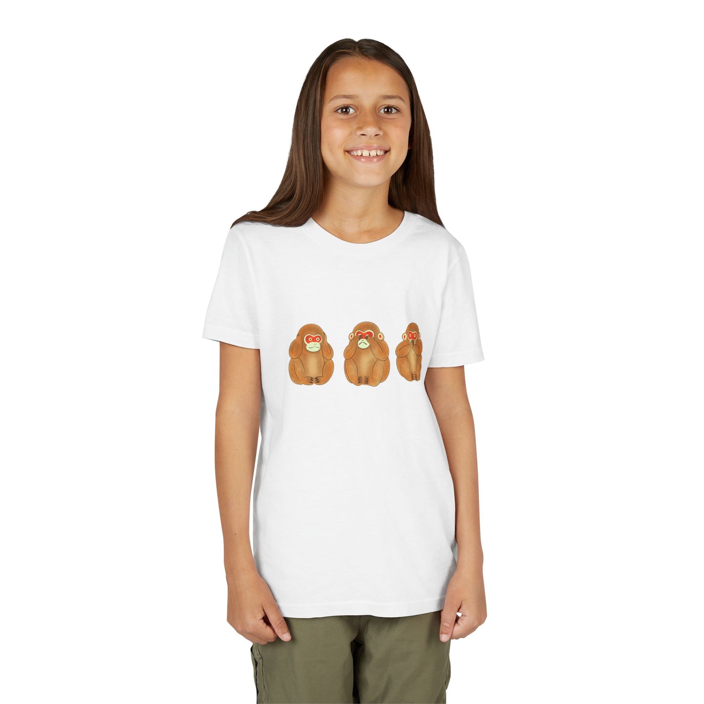 Three Wise Monkeys Fushimi clay doll Youth TShirt | Three Wise Monkeys