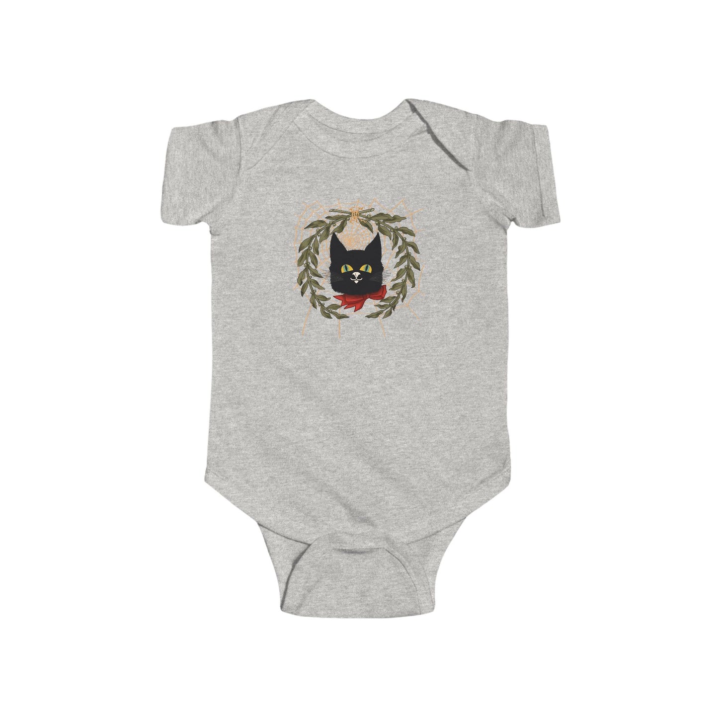 Black Cat Vintage Bodysuit — Black Cat Wreath with Web Baby Onesie