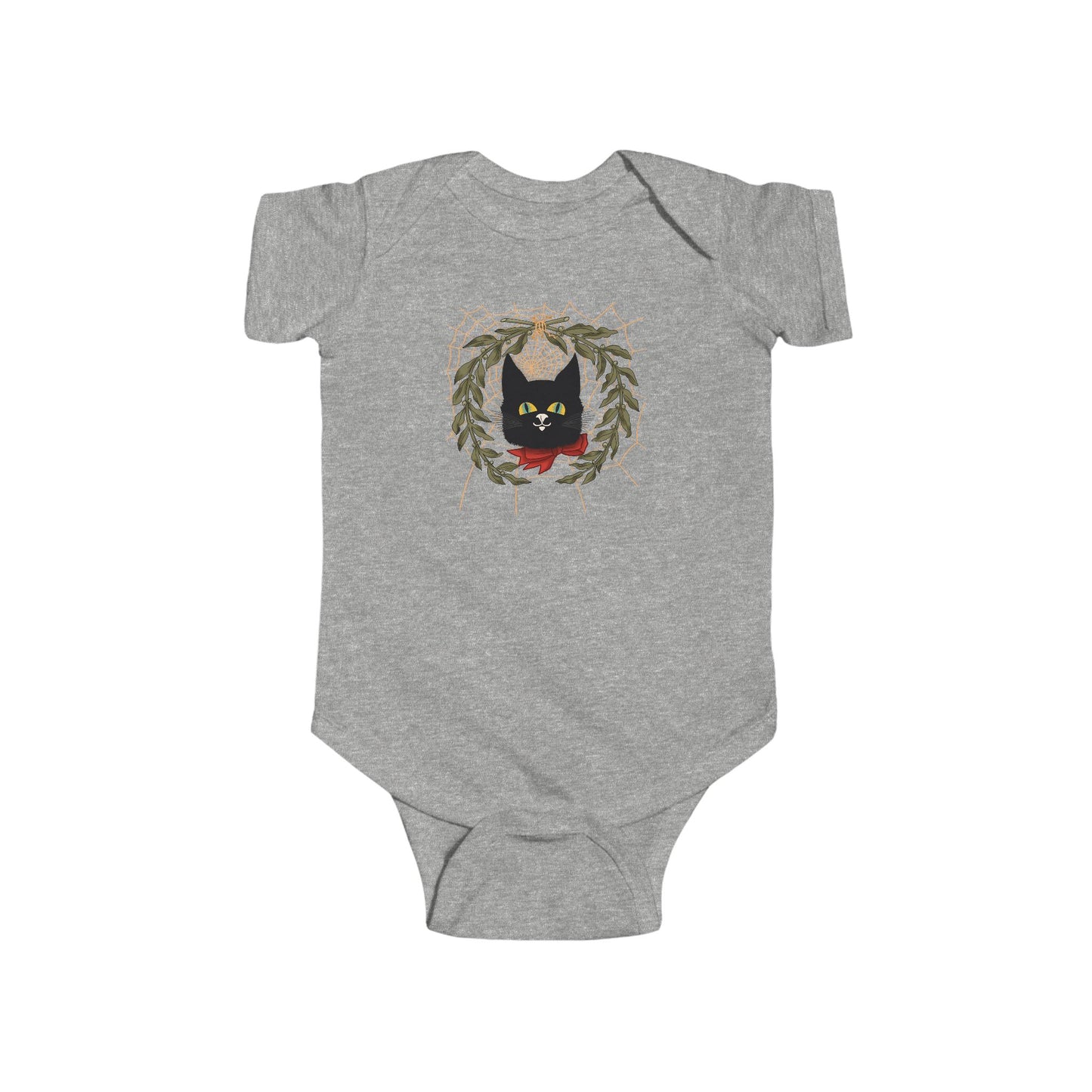 Black Cat Vintage Bodysuit — Black Cat Wreath with Web Baby Onesie