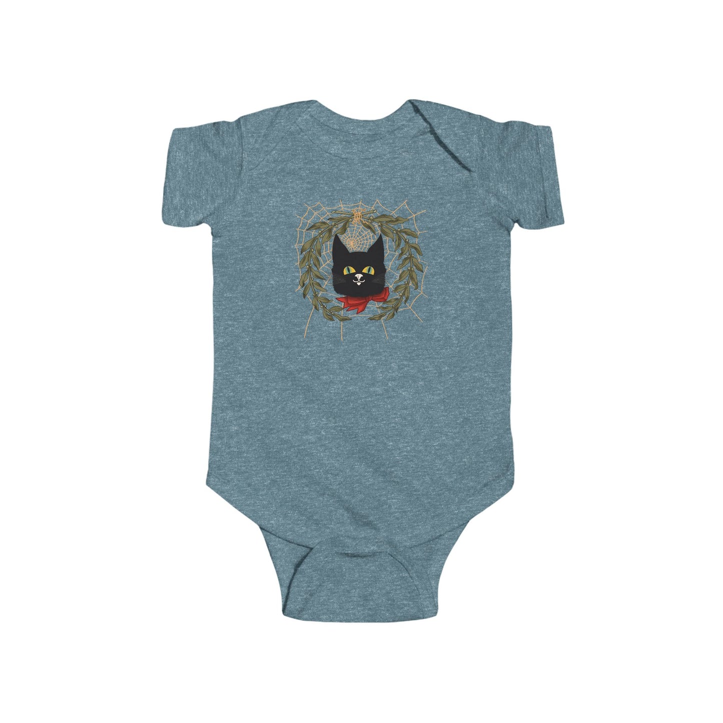 Black Cat Vintage Bodysuit — Black Cat Wreath with Web Baby Onesie