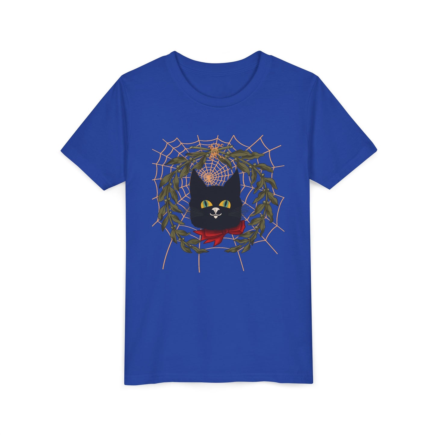 Youth Tee — Black Cat Wreath Holiday Shirt