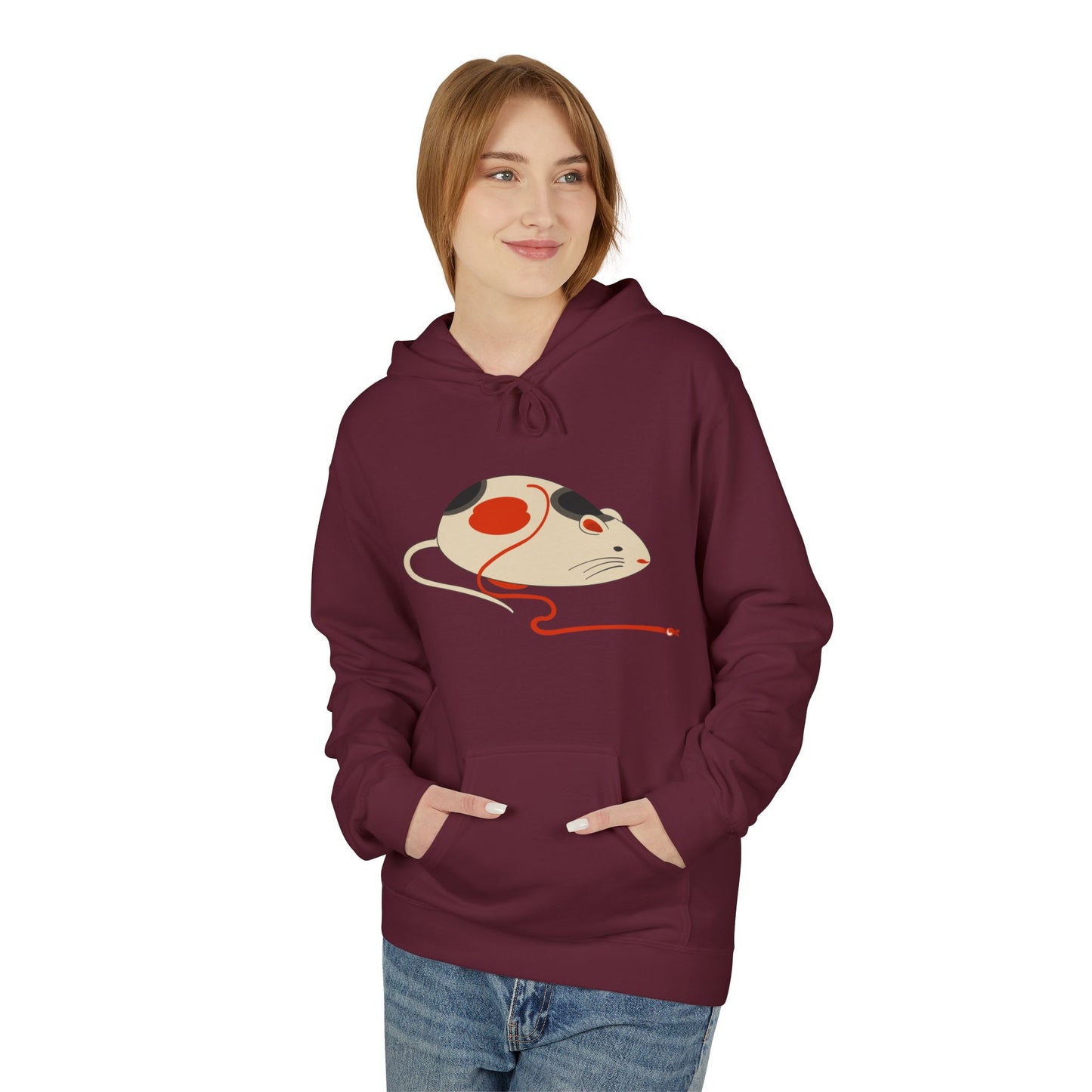 Japanese "Nezumi" Mouse Hoodie — Cute Calico Mouse Illustration Pullover