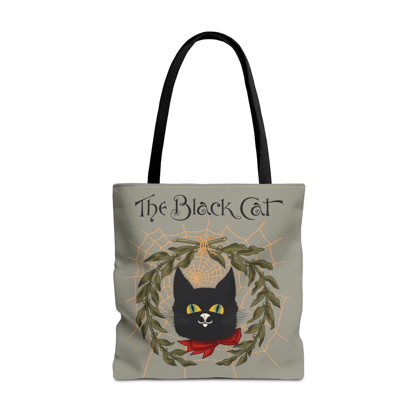 The Black Cat Web Tote Bag — Vintage Witchy Cat Holiday Grocery Tote