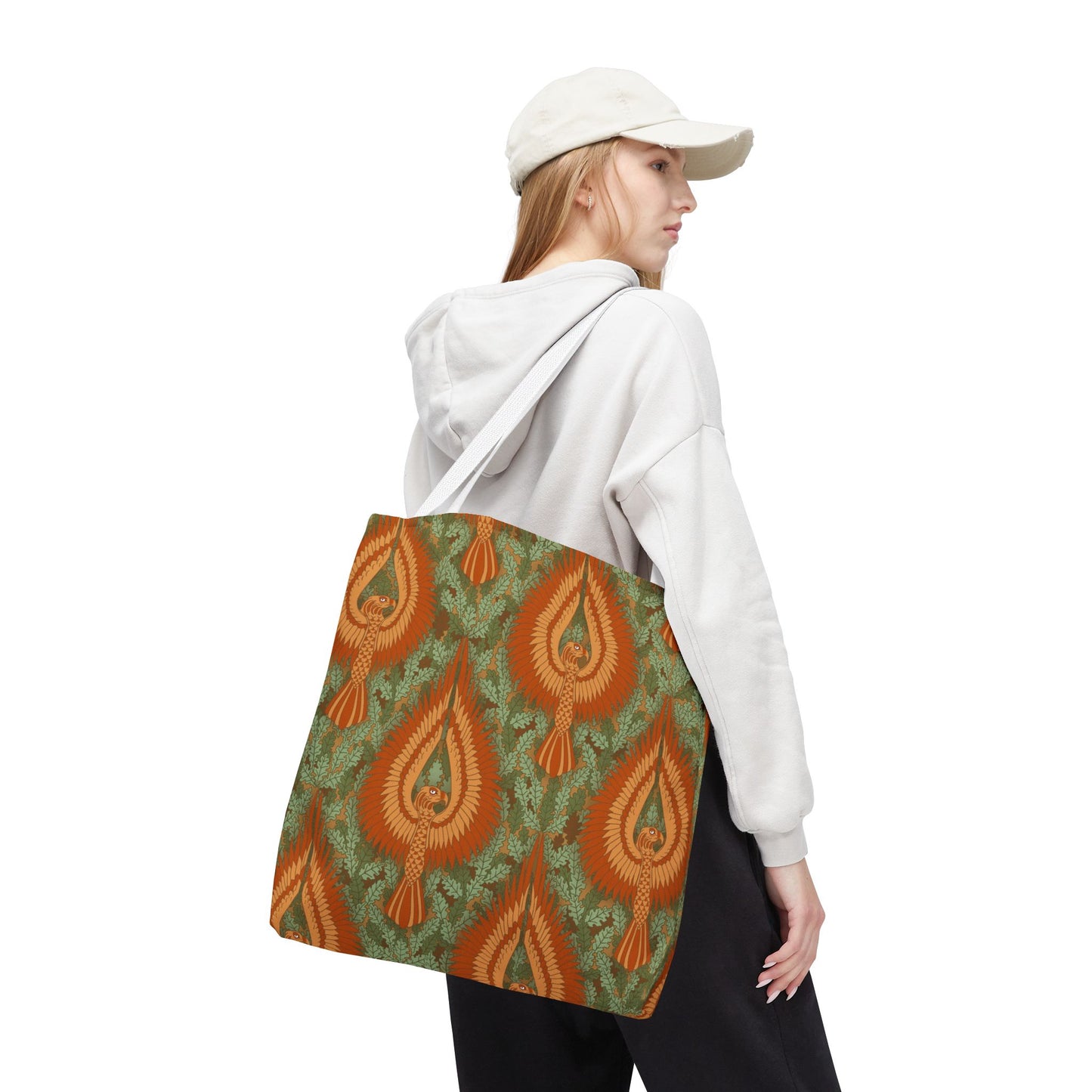 Vintage Phoenix Pattern Tote Bag — Boho Orange Green All-Over Print