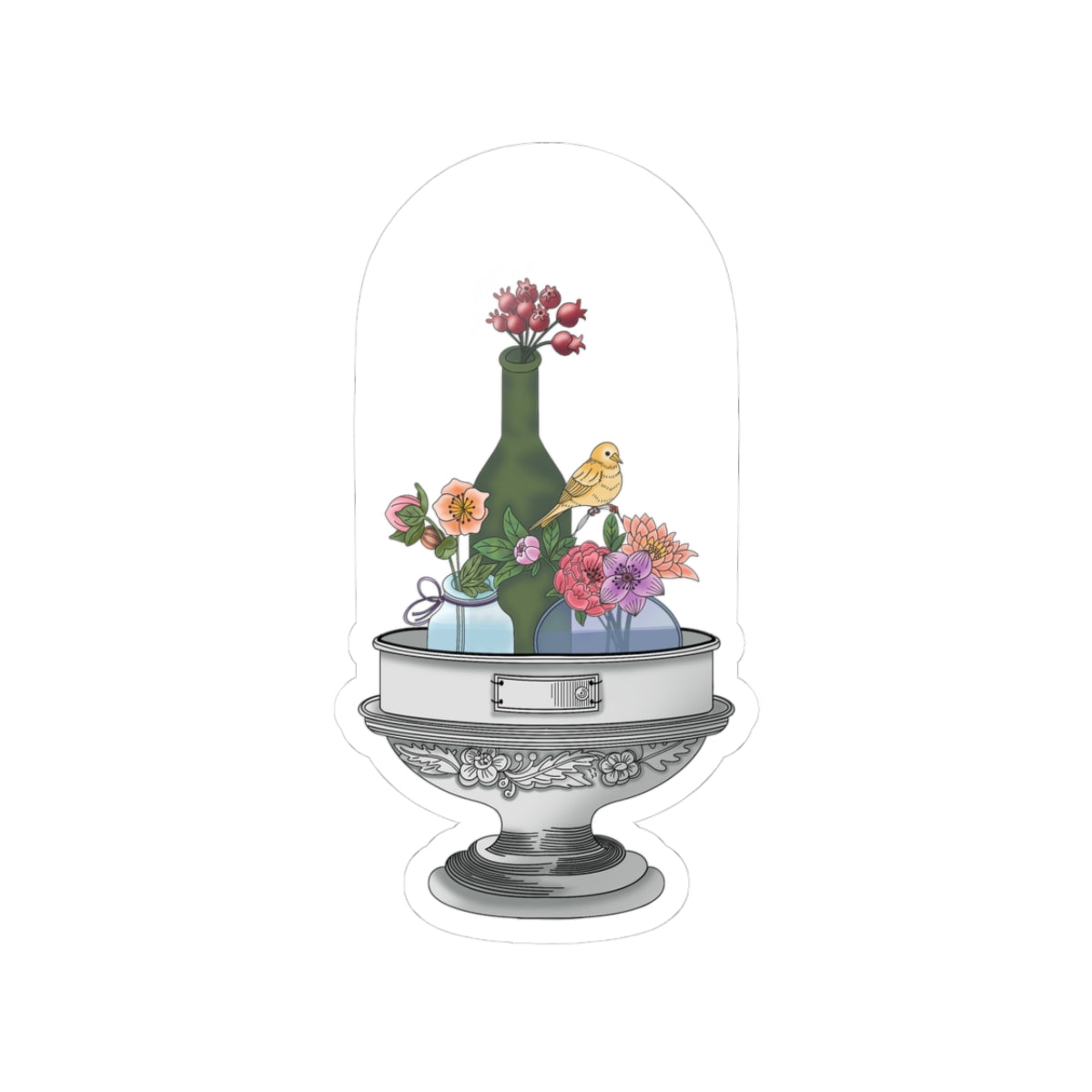 Charming Floral Bird Glass Dome sticker