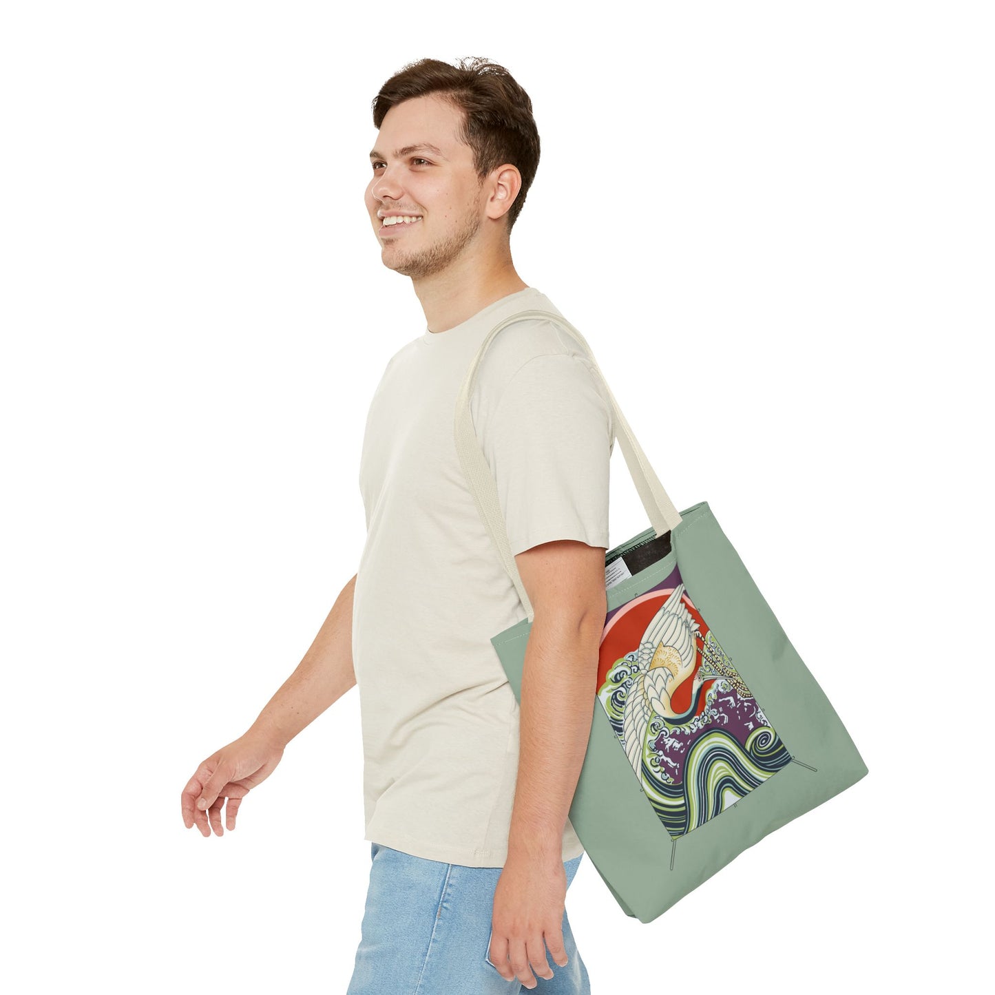 Japanese Vintage Wave & Crane Art Print Tote
