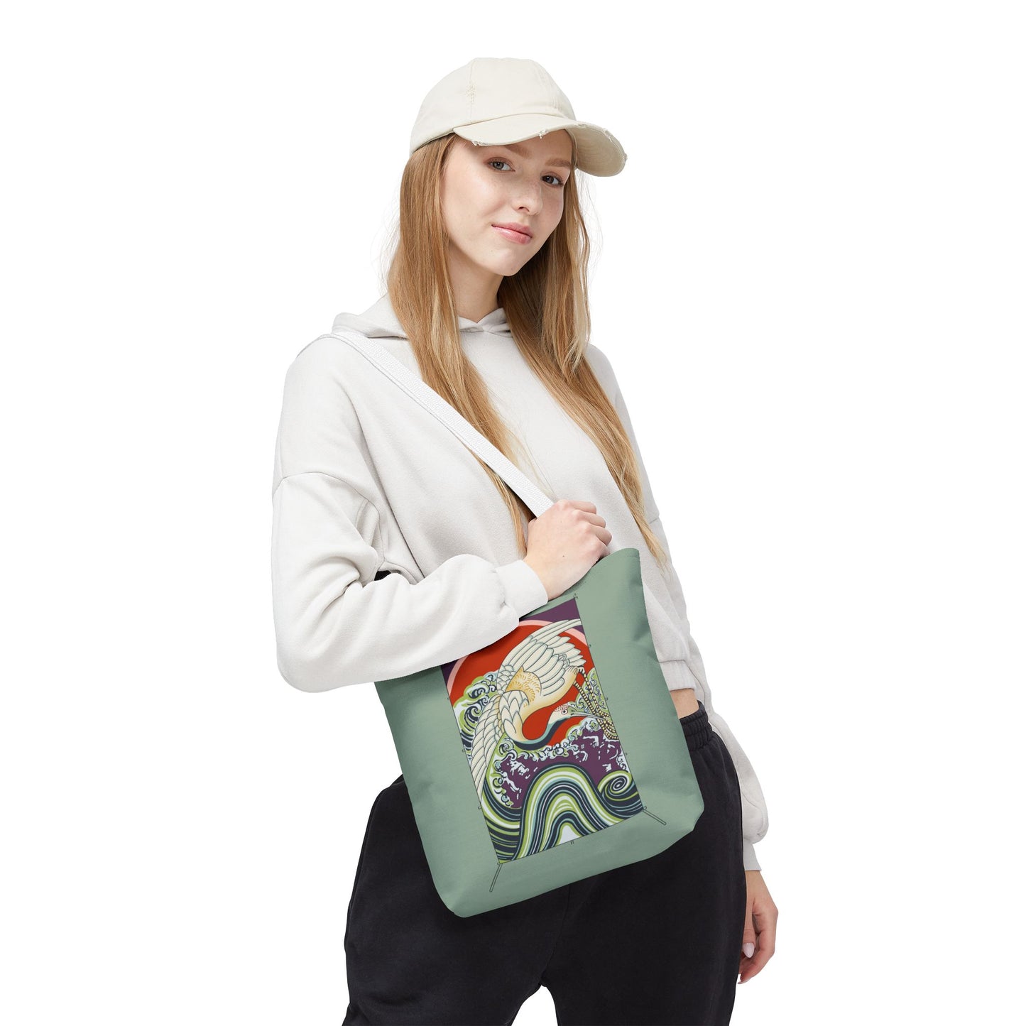 Japanese Vintage Wave & Crane Art Print Tote