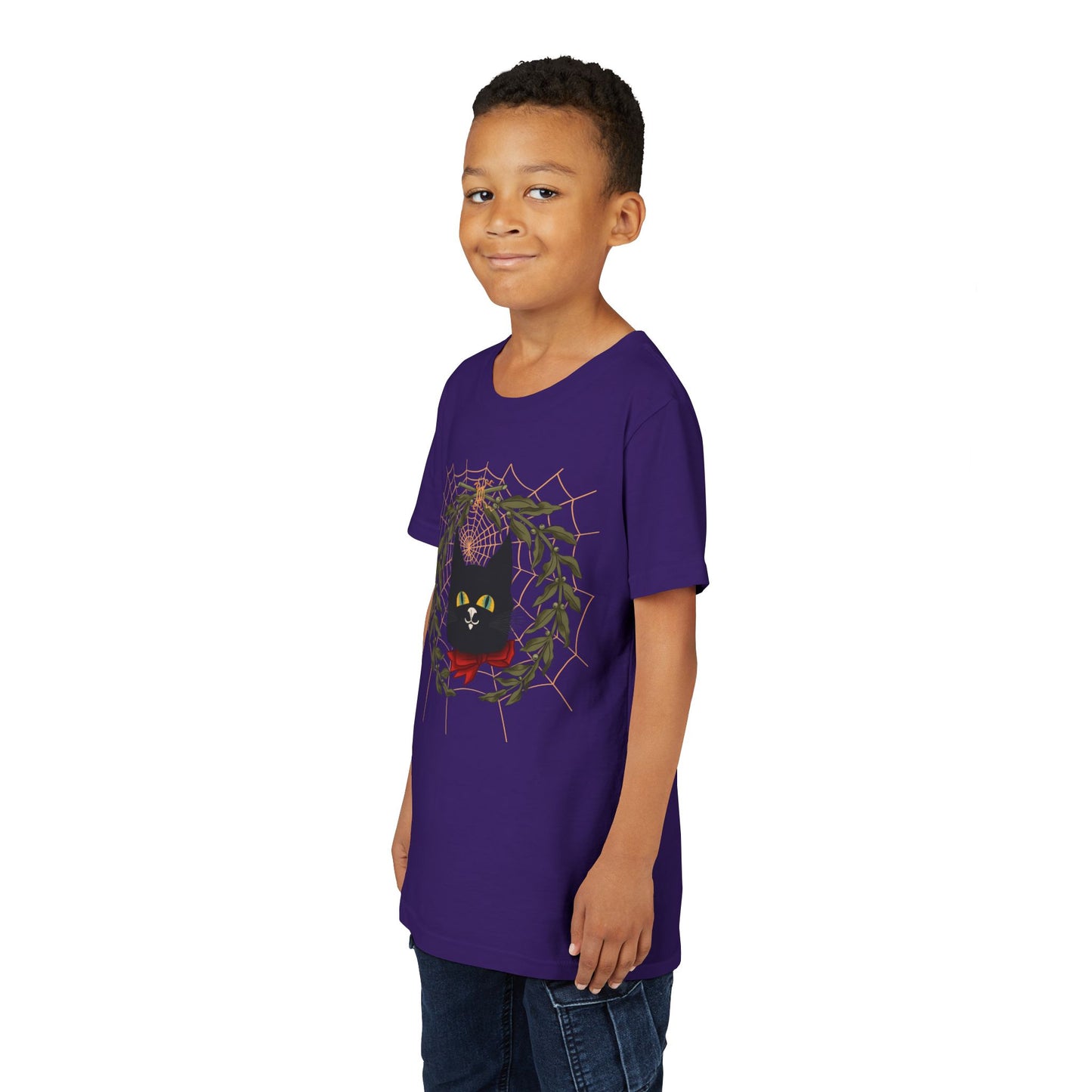 Youth Tee — Black Cat Wreath Holiday Shirt