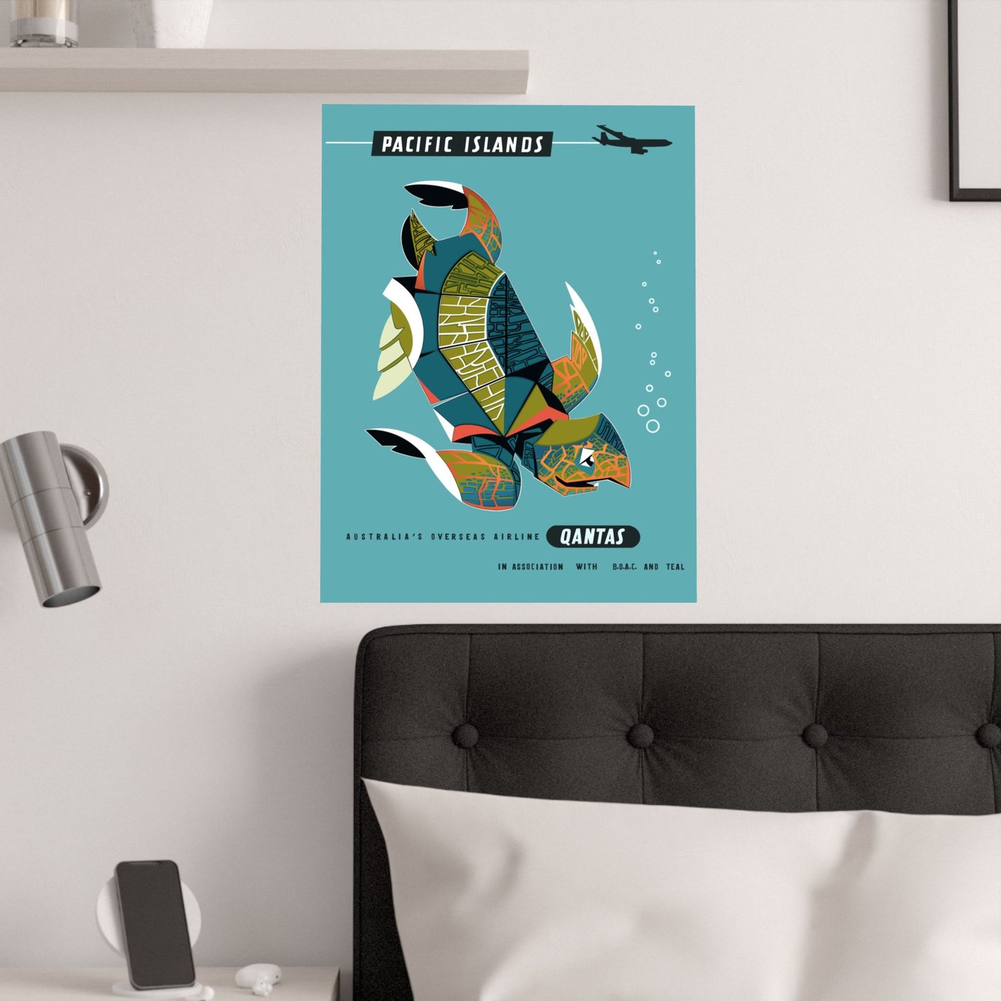 Vintage Australian Travel Qantas Pacific Islands Satin Poster