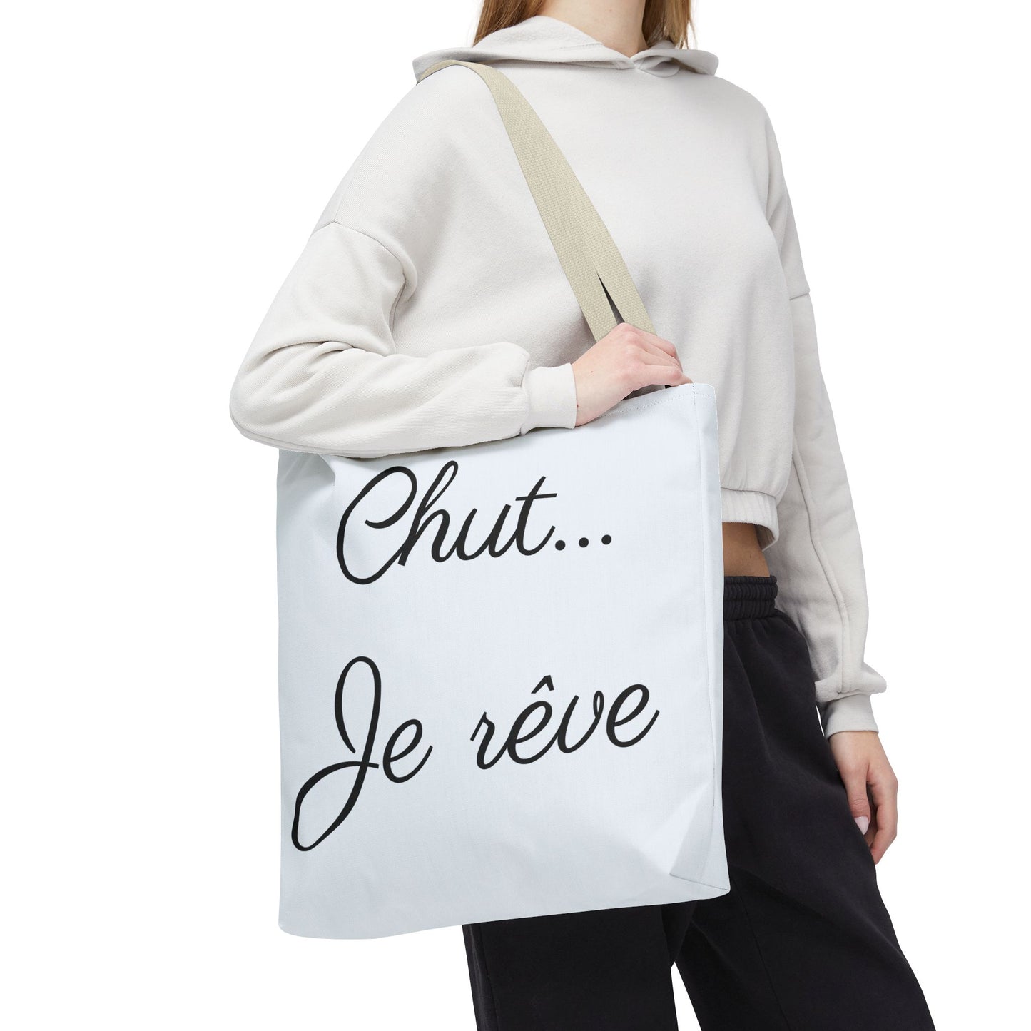 Tote Bag — "Chut... Je rêve" French Script Reversible Tote