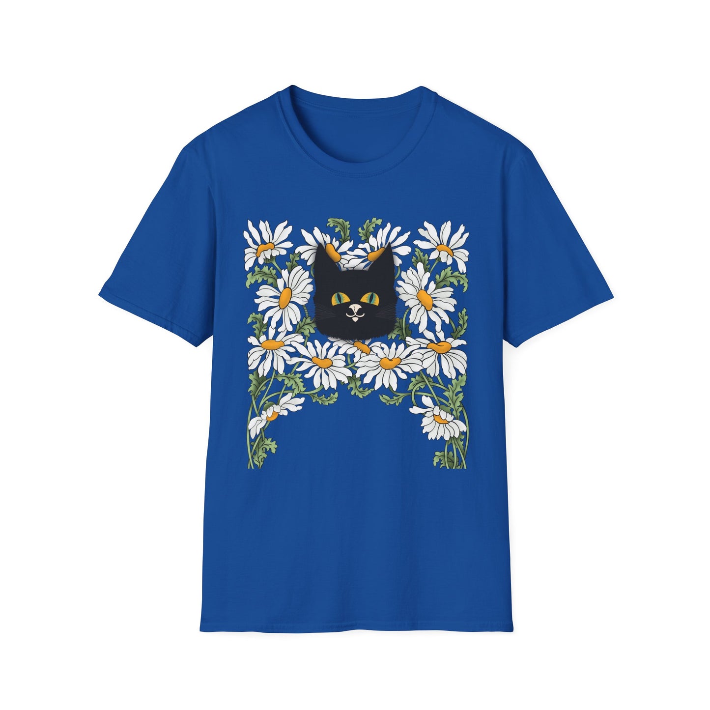 Black Cat & Daisies T‑Shirt — Cute Floral Cat Tee for Cat Lovers