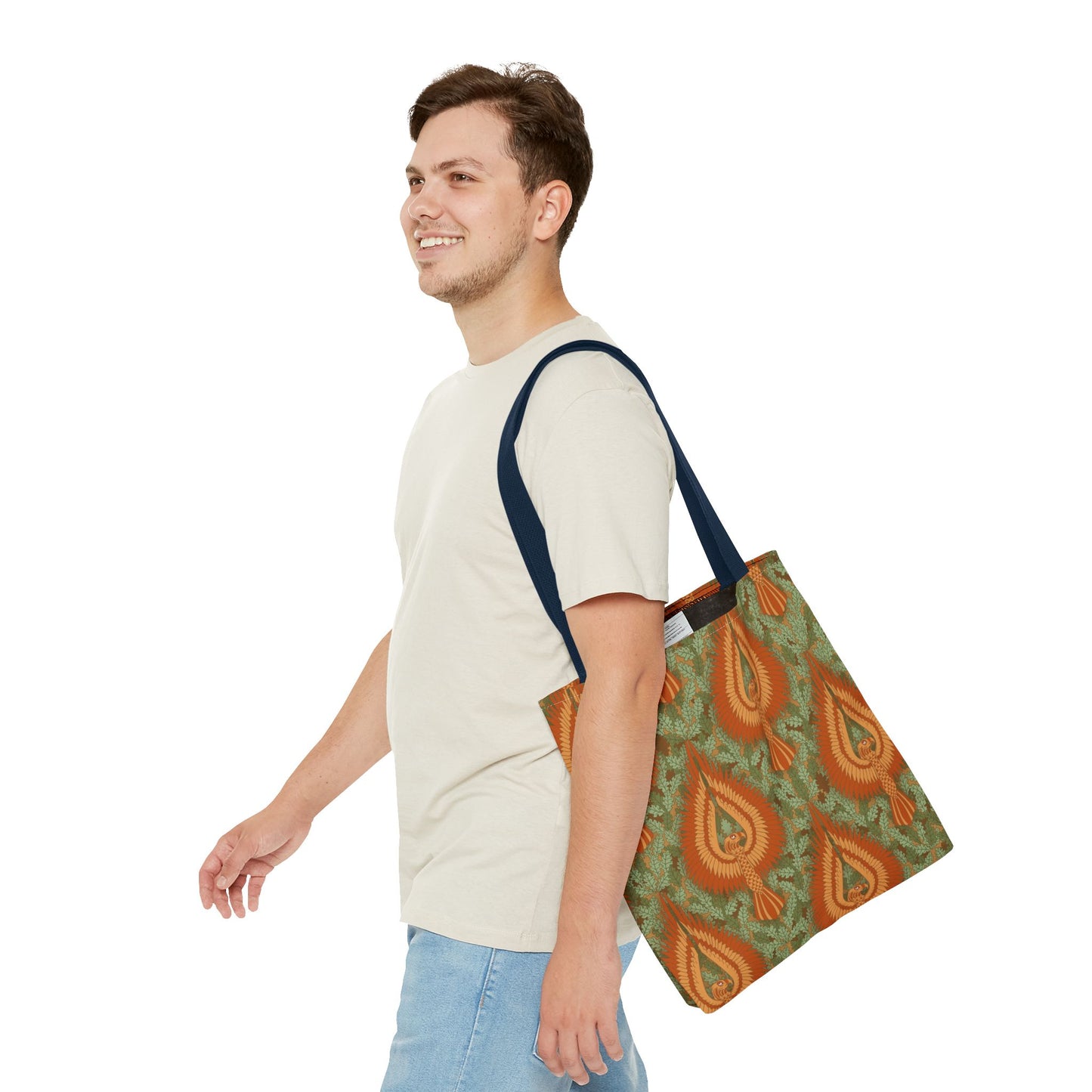 Vintage Phoenix Pattern Tote Bag — Boho Orange Green All-Over Print