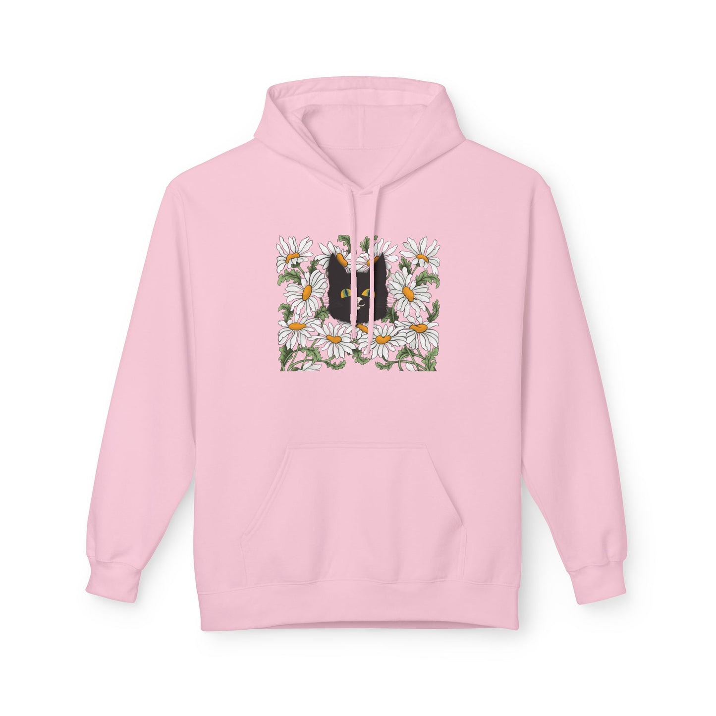 Black Cat in Daisies Hoodie – Floral Cat Graphic Pullover