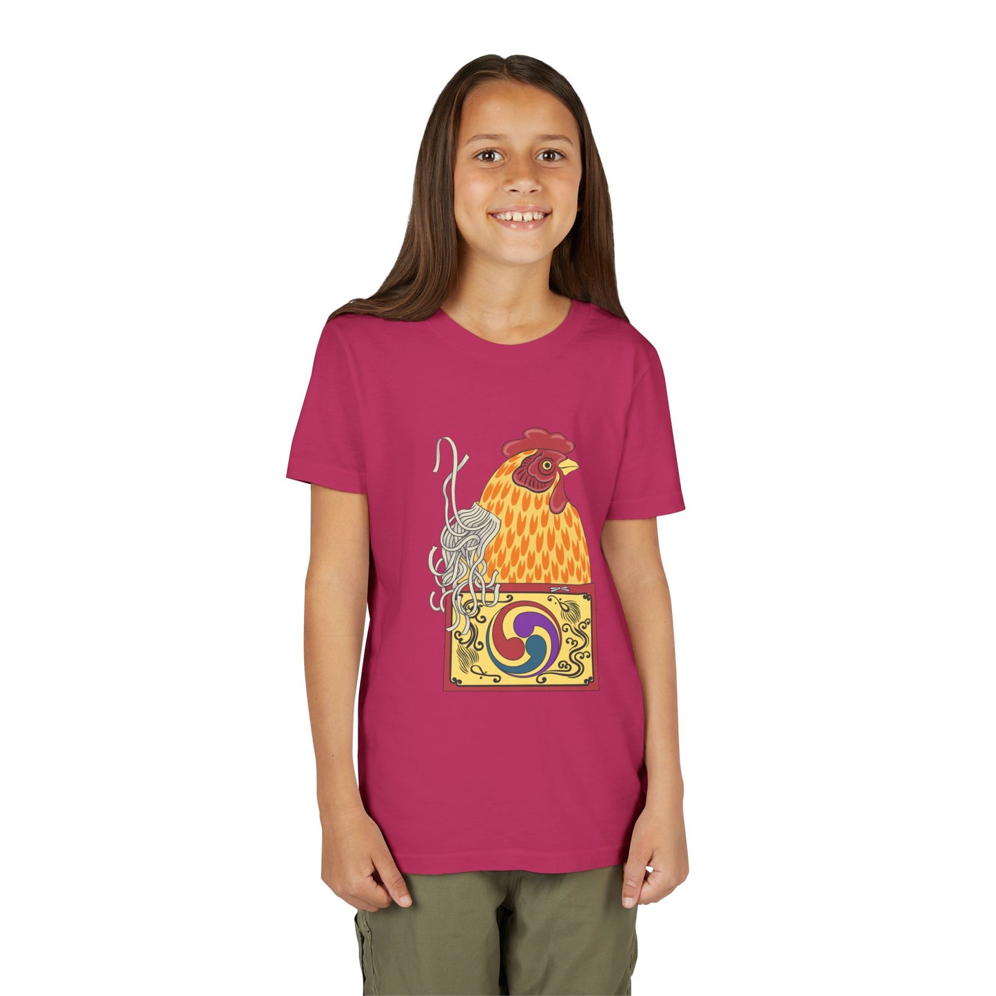 Japanese Rooster  Youth T-Shirt — Colorful Rooster Shimizu Seifū
