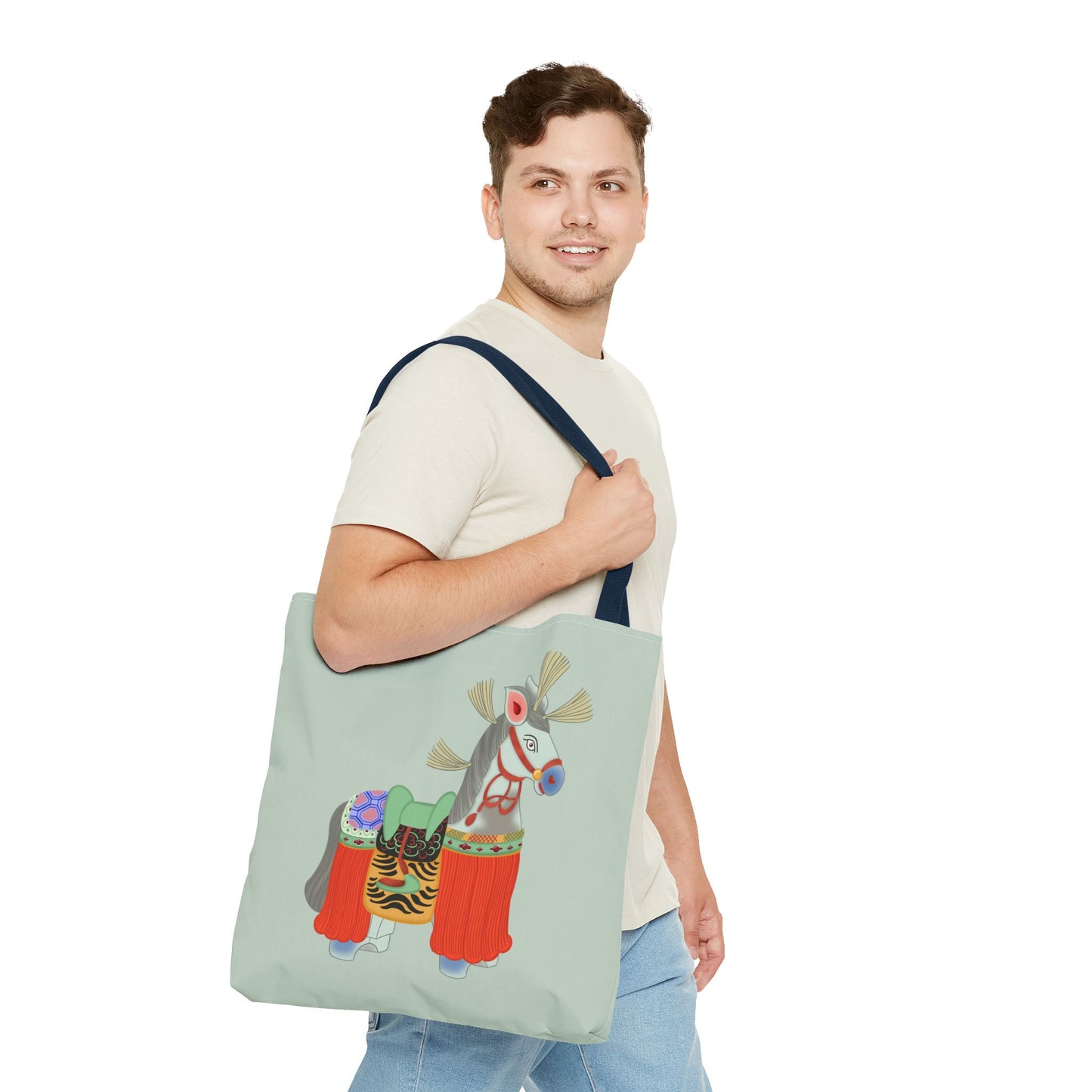 Japanese Folk Toy Horse Tote Bag — Colorful Ethnic Pattern AOP Shopper