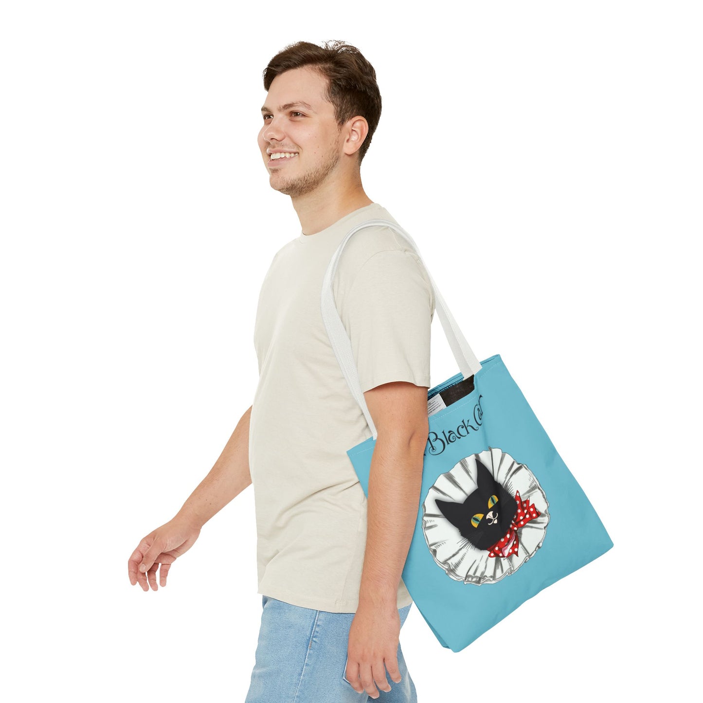The Black Cat Clown Blue Tote Bag — Cute Vintage Cat Illustration Tote