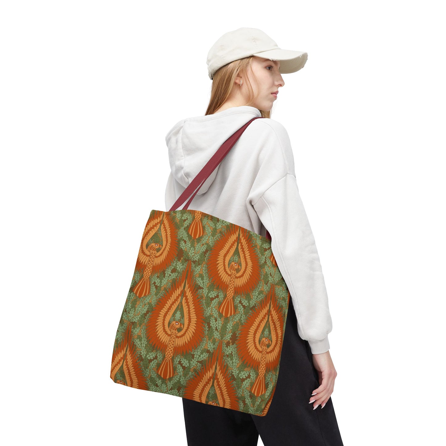 Vintage Phoenix Pattern Tote Bag — Boho Orange Green All-Over Print