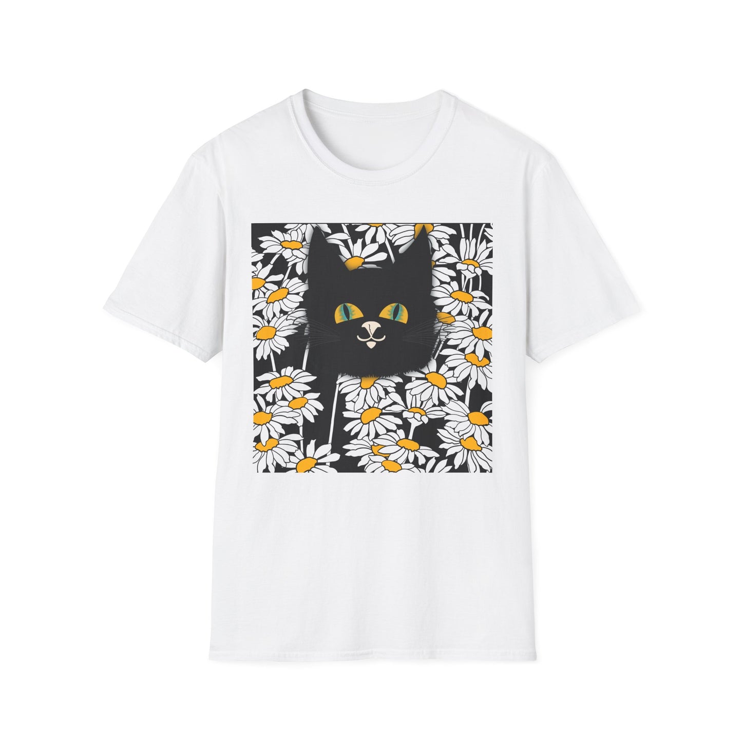 Black Cat Daisy T‑Shirt — Cute Floral Cat Graphic Tee