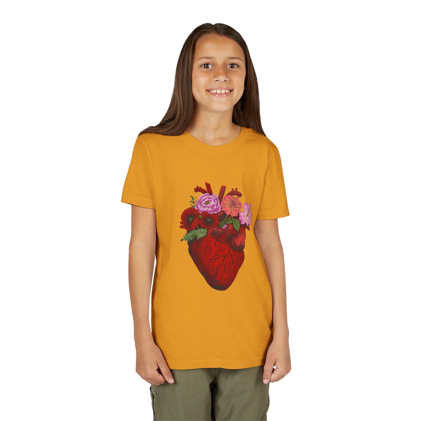 Floral Heart Youth Tee — Floral Anatomical Heart Graphic Kids T-Shirt