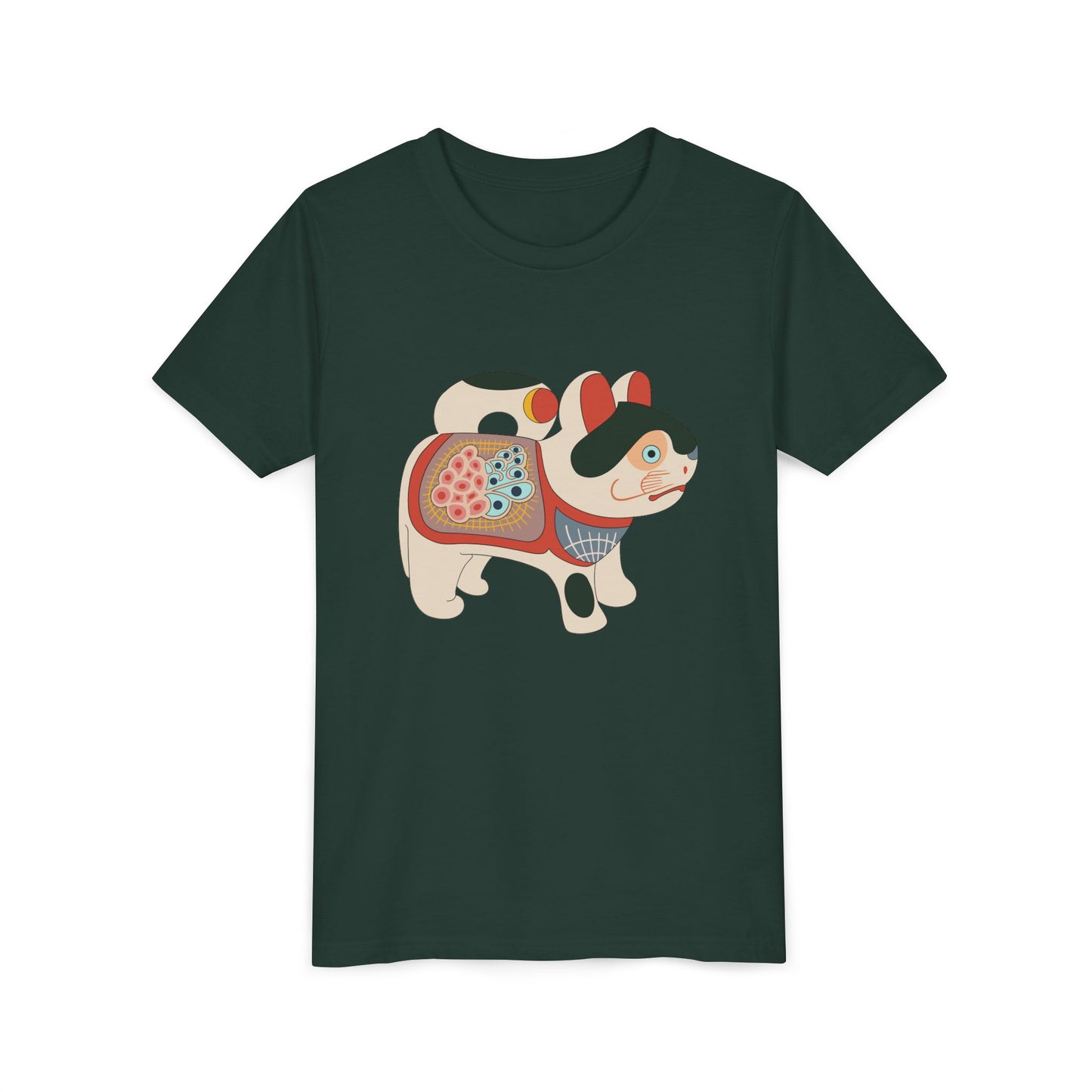 Lucky Inu Hariko illustration by Kawasaki Kyosen Youth Tshirt— Japanese Lucky Cat Tee