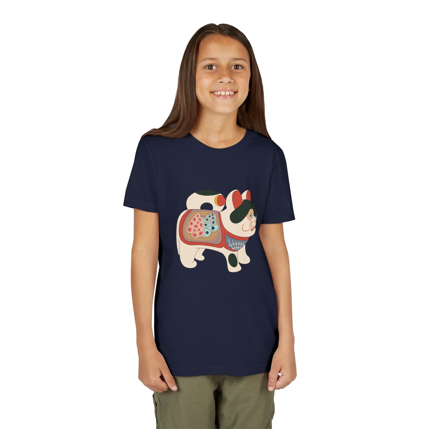 Lucky Inu Hariko illustration by Kawasaki Kyosen Youth Tshirt— Japanese Lucky Cat Tee