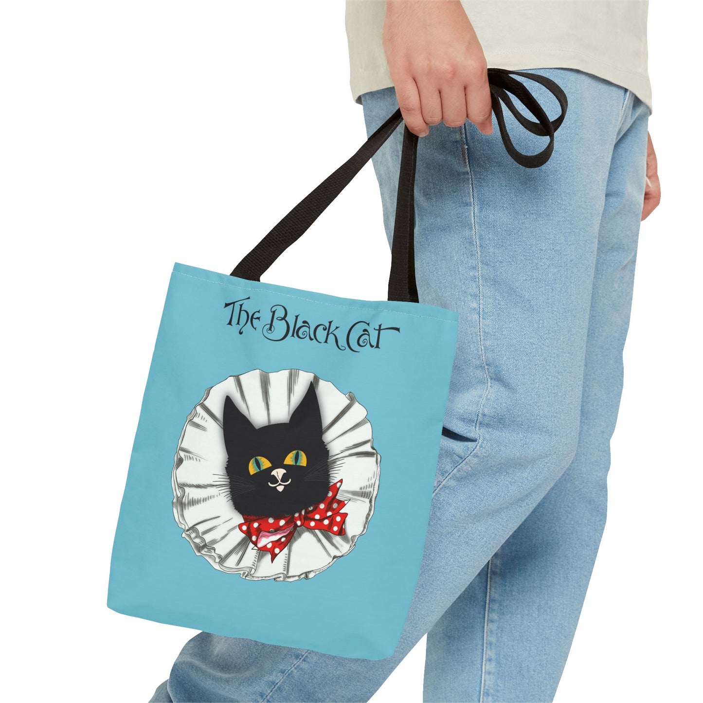 The Black Cat Clown Blue Tote Bag — Cute Vintage Cat Illustration Tote