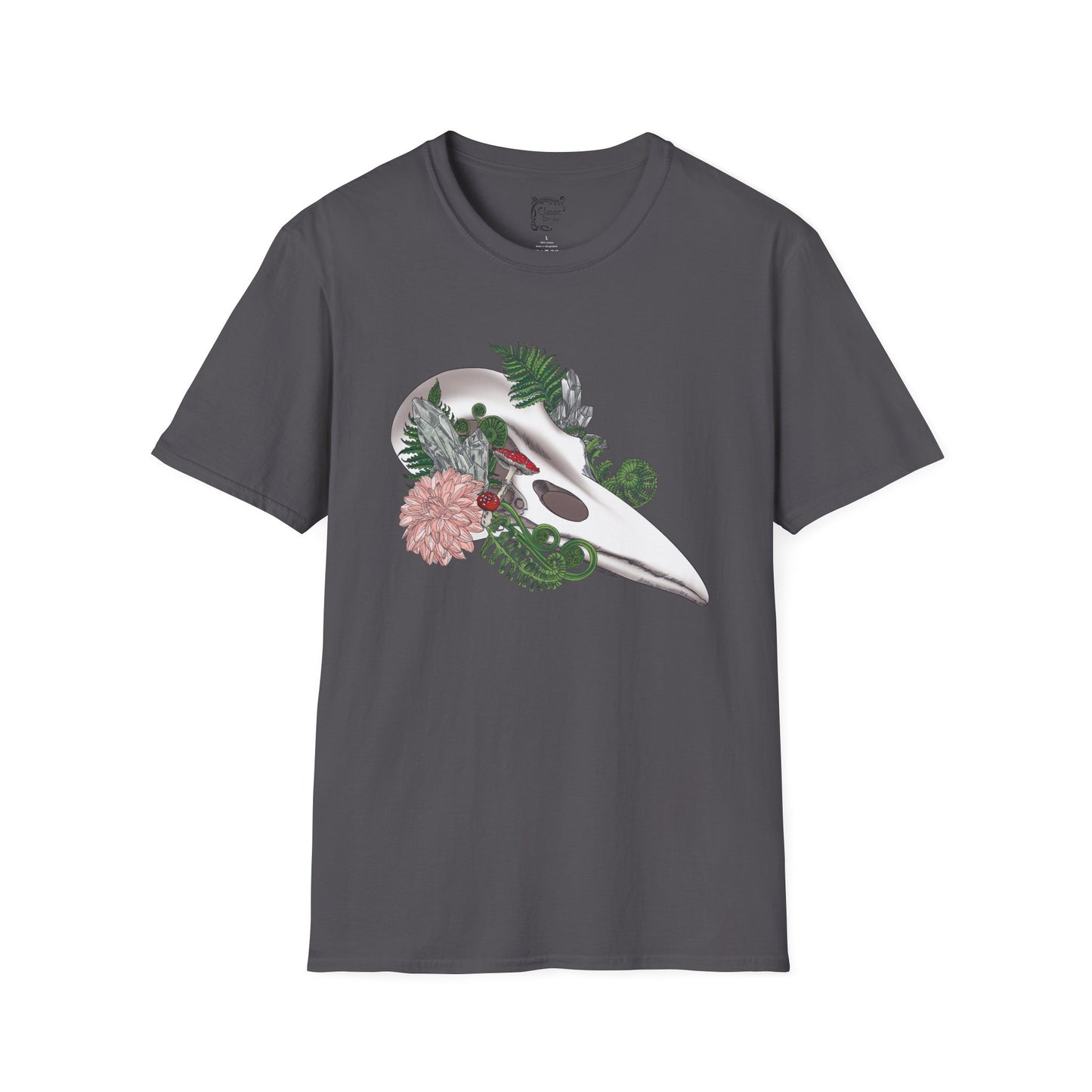 Bohemian Skull Floral T-Shirt, Unisex Softstyle Tee, Casual Wear, Nature Lover Gift, Unique Graphic Tee, Eco-Friendly Shirt