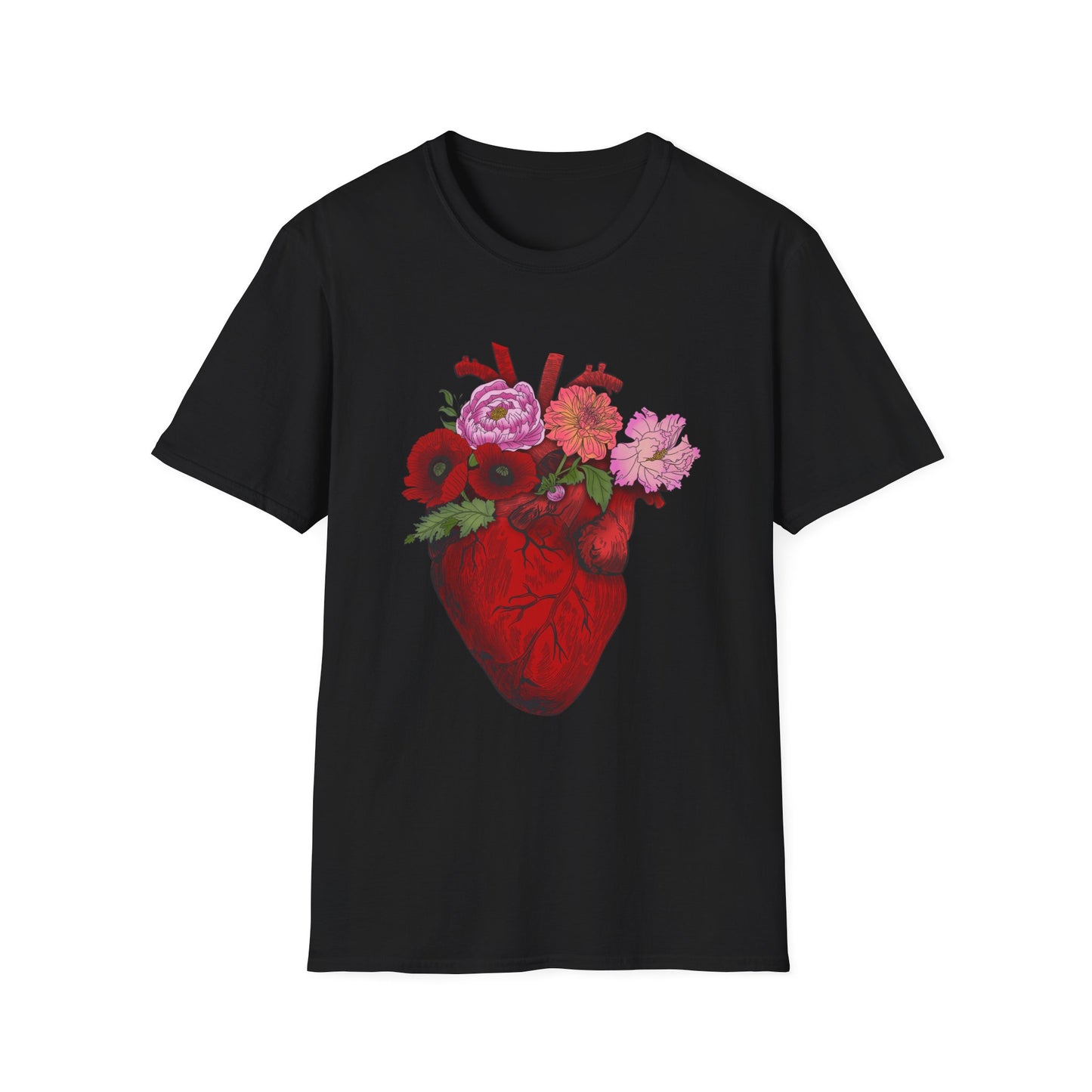 Floral Anatomical Heart T-Shirt — Botanical Heart Illustration Tee