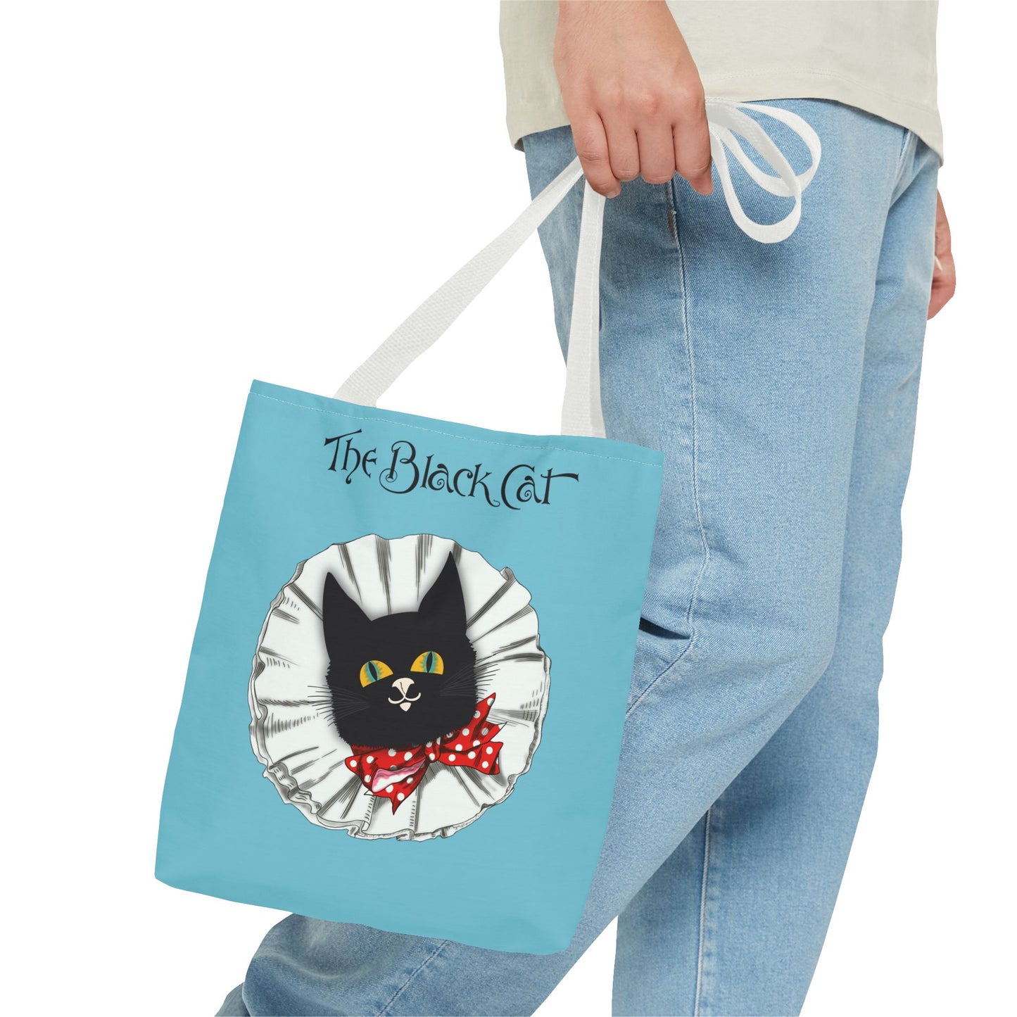 The Black Cat Clown Blue Tote Bag — Cute Vintage Cat Illustration Tote