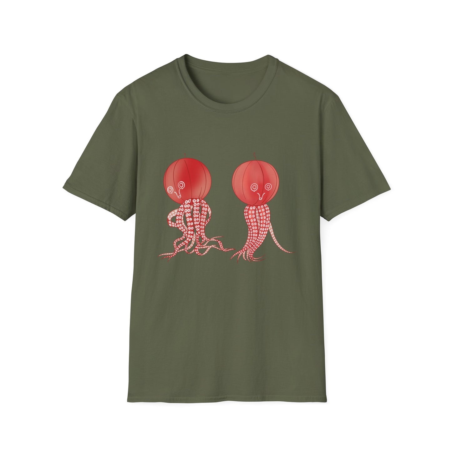 Red Jellyfish Duo by Koizumi Kawasaki TShirt — Cute Ocean Sea Creature Tees