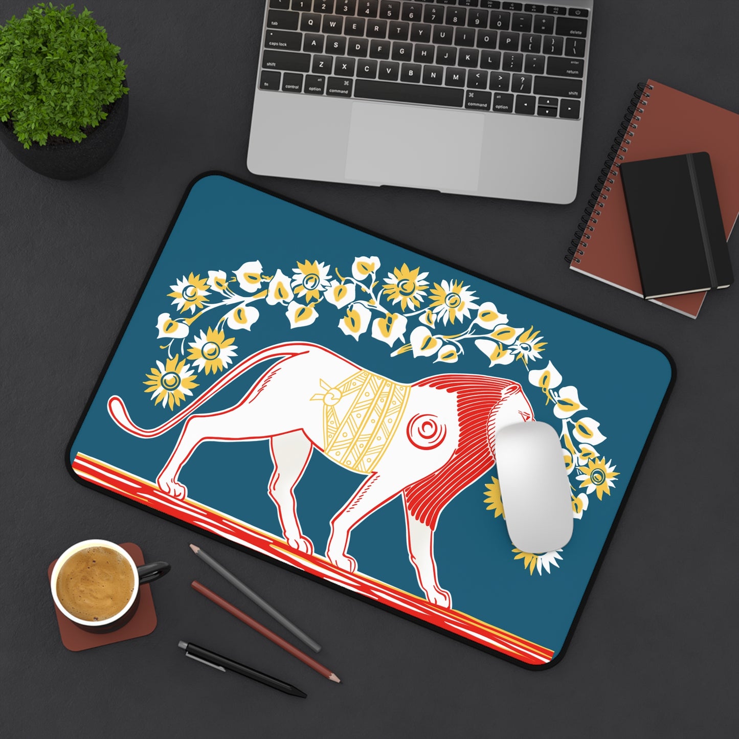 Vintage Lion Desk Mat with Floral Design